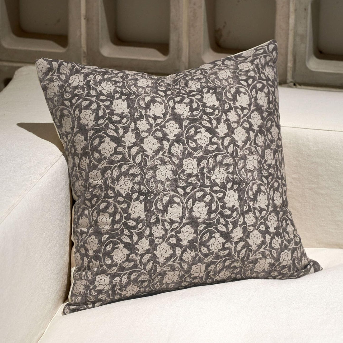 DOMVITUS Floral Pillow Cover 20x20, Decorative Taupe Accent for Couch