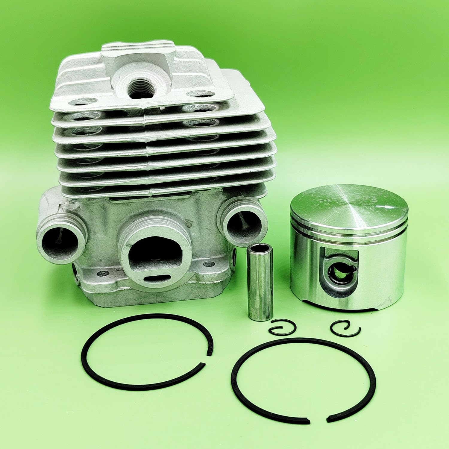 56mm cylinder piston kit for Stihl TS700 TS800 saw, includes piston, rings, and seals on green background.