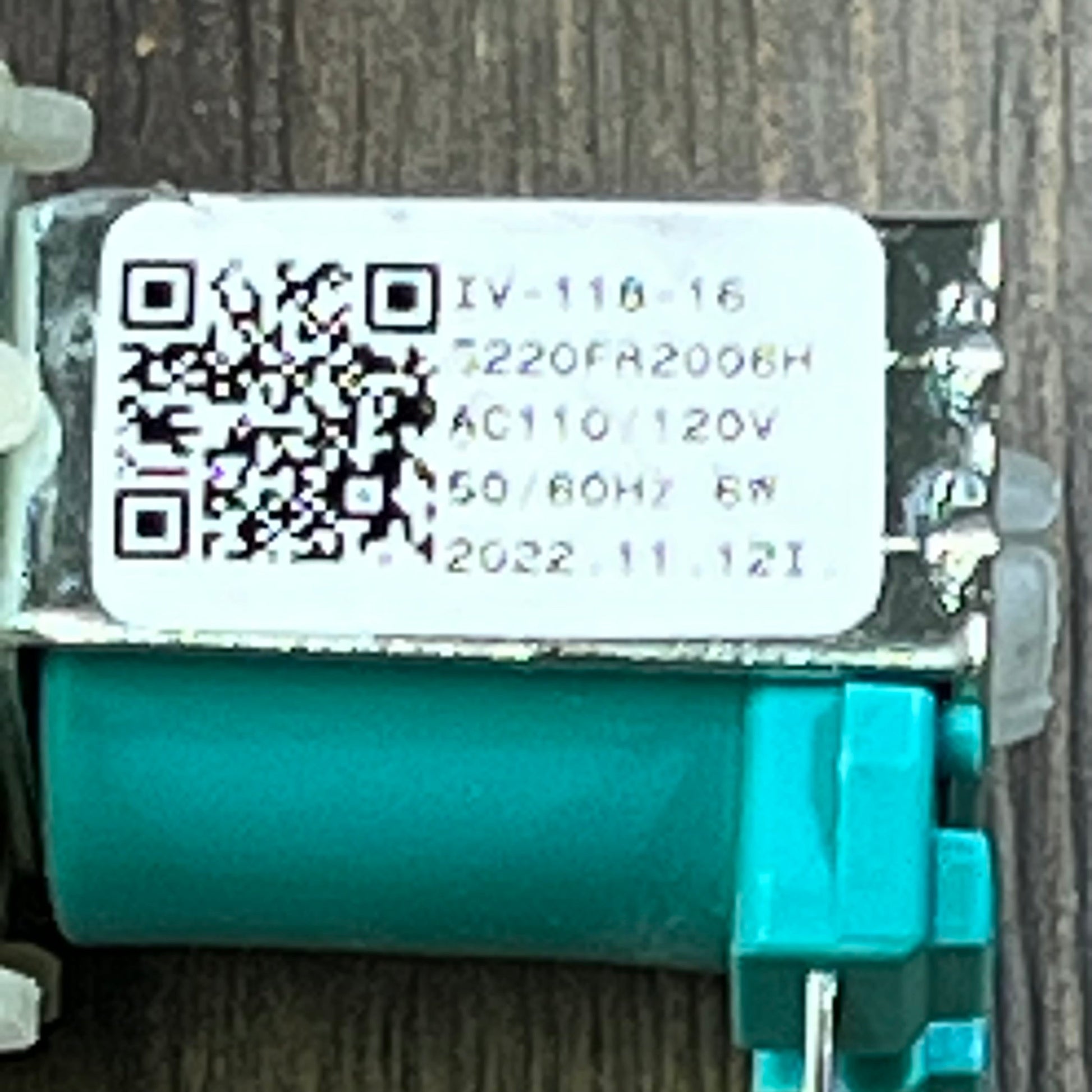 Water inlet valve 5220FR2006H, compatible with LG, Kenmore washers, showing QR code and specifications.