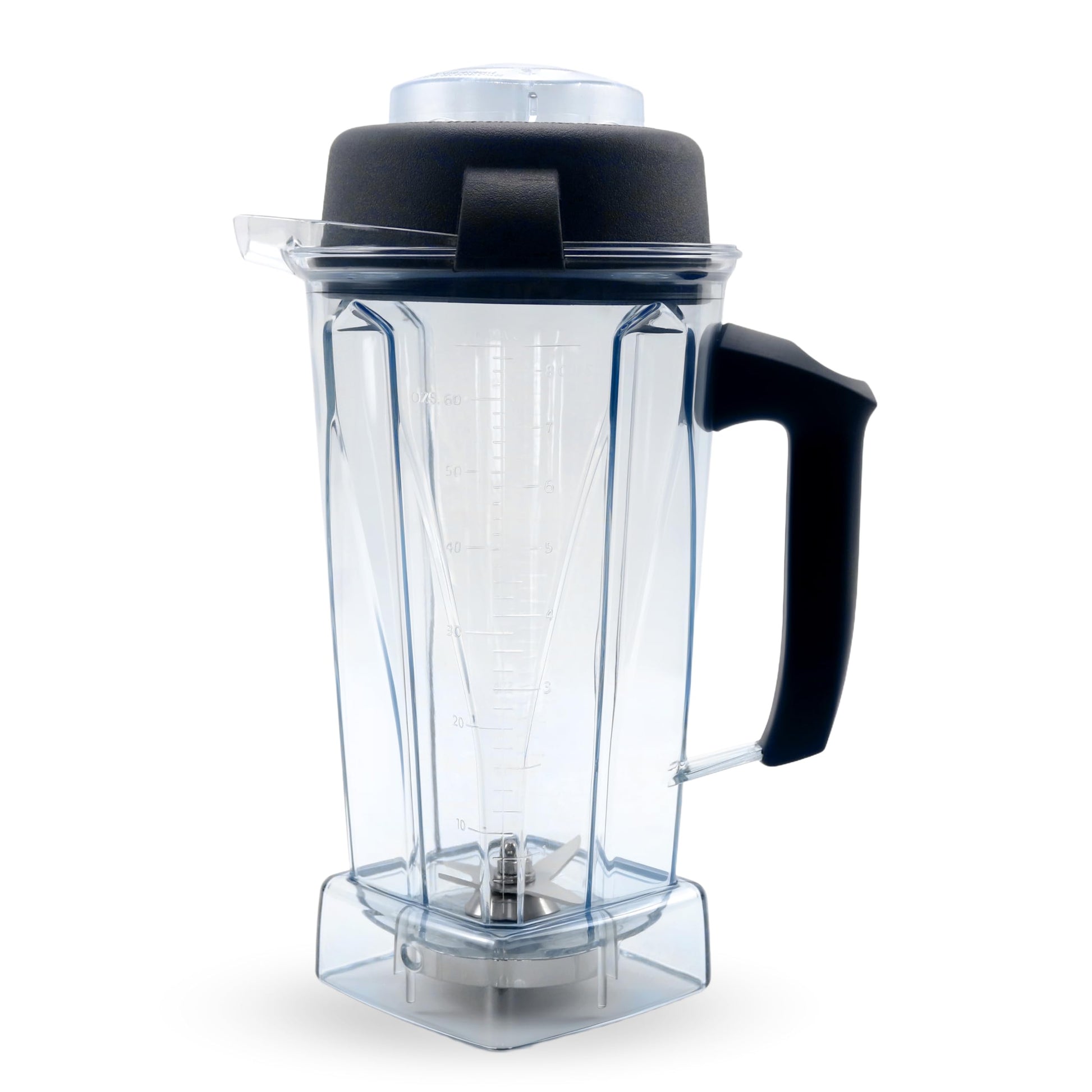 64oz replacement pitcher compatible with Vitamix 5200, featuring a durable black handle and clear lid.