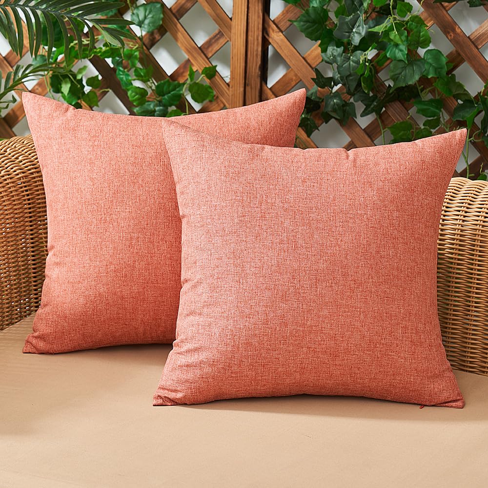 Woaboy 2-Pack Outdoor Waterproof Pillow Covers Coral Red 18x18 Inch