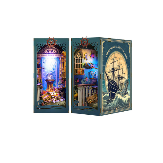 DIY Miniature Book Nook Kit with LED Light and Dust Cover - Seabed Riddle