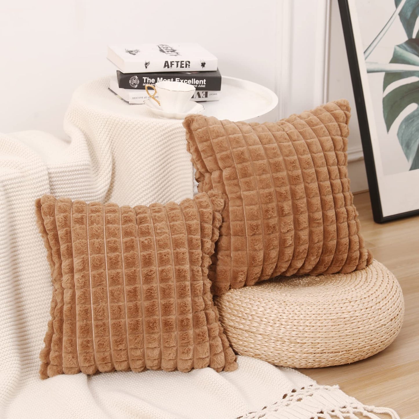 MANDIOO Super Soft Plush Faux Fur Pillow Covers 26x26 Inch Brown