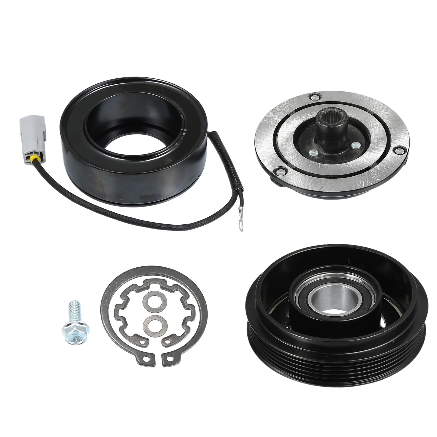 AC compressor clutch set components for Mazda 3 2010-2013, featuring coils, pulley, and repair parts.
