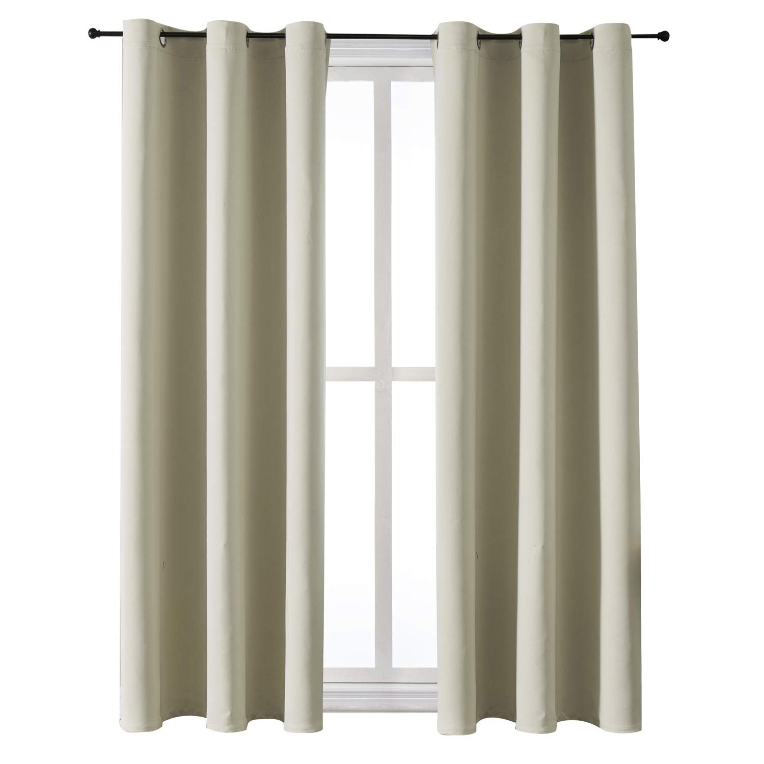 Beige ChrisDowa grommet room darkening curtains, thermal insulated, 42x63 inches, perfect for bedroom and living room.