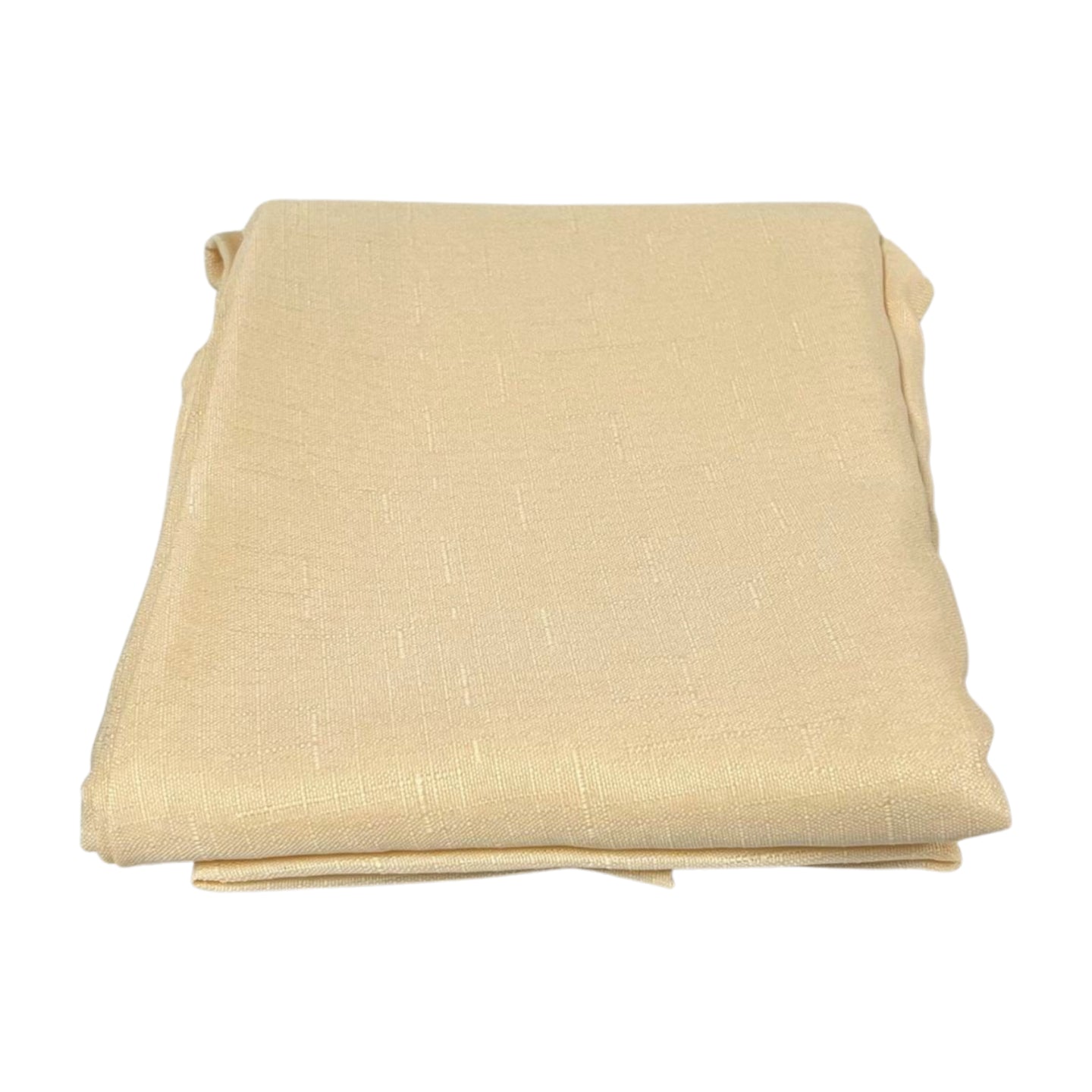 Folded AUSSPVOCT textured linen round tablecloth, 60 inches, beige, waterproof and wrinkle-free for dining tables up to 40 inches.