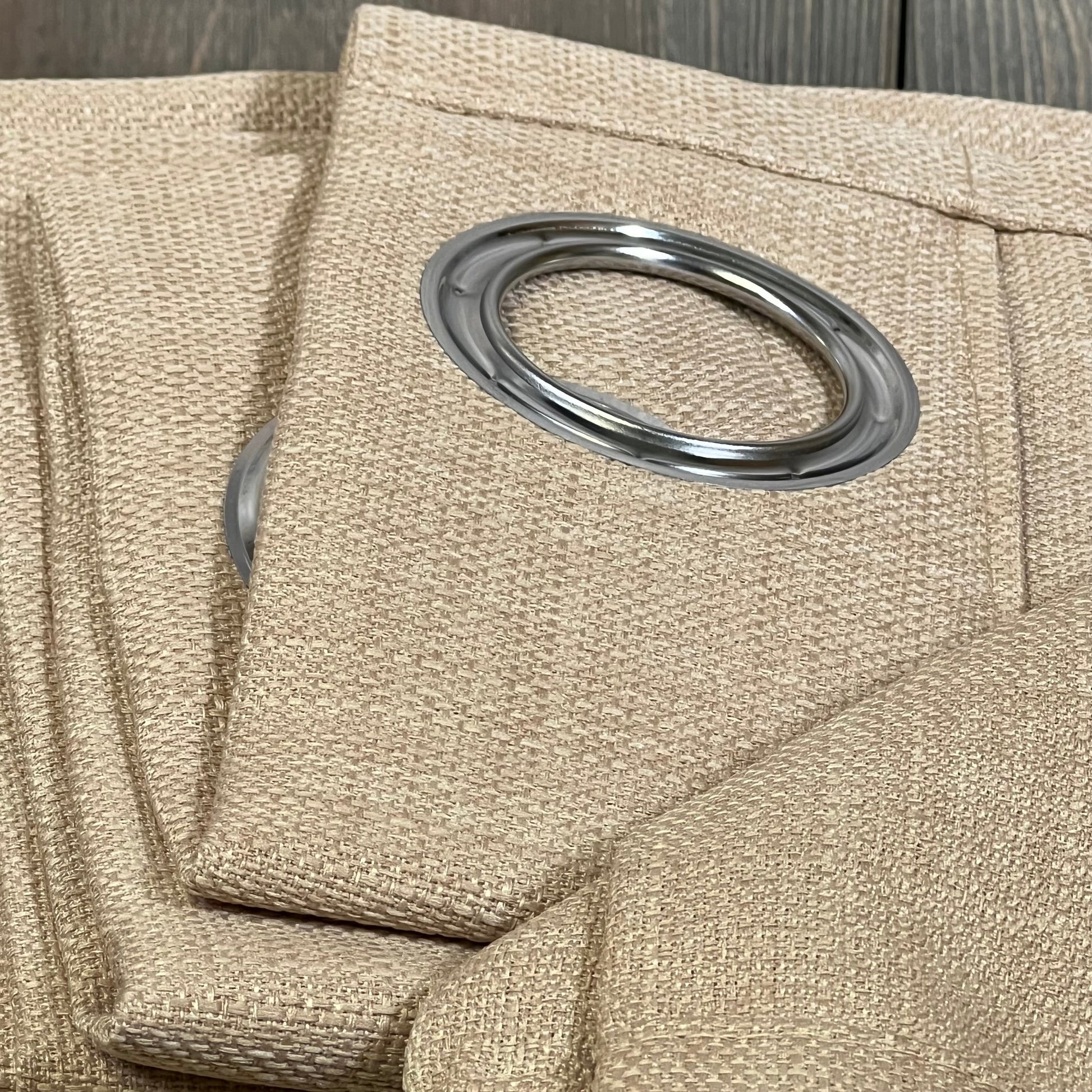 Burlap textured tan curtains with grommets, BGment faux linen, 90 inches long, set of 2, light filtering.