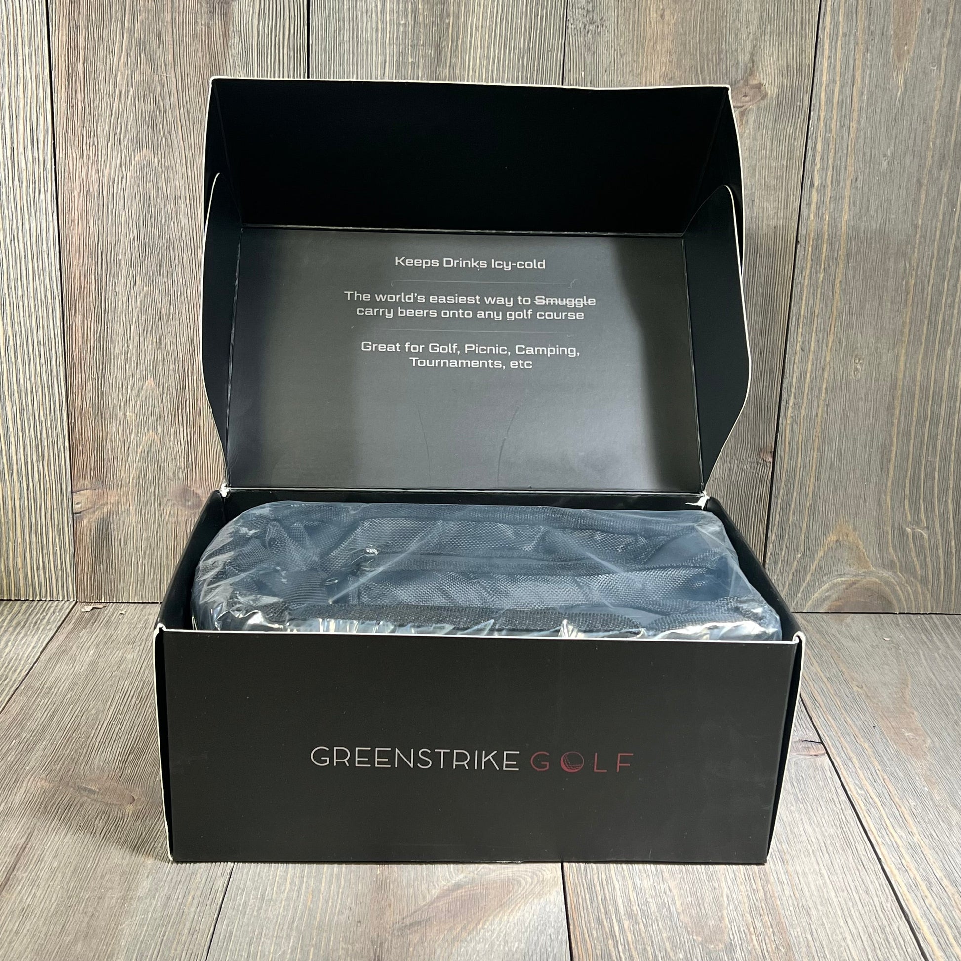 WOLVIO Premium Golf Bag Cooler Sleeve in sleek packaging, showcasing its 9-can capacity and durable 1680D Oxford fabric.