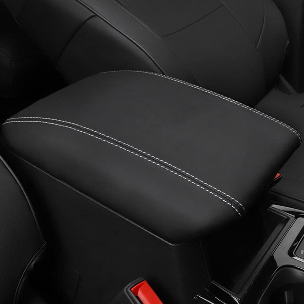 Leather armrest cover for 2024-2025 Ford Explorer, featuring black material with white stitching detail.
