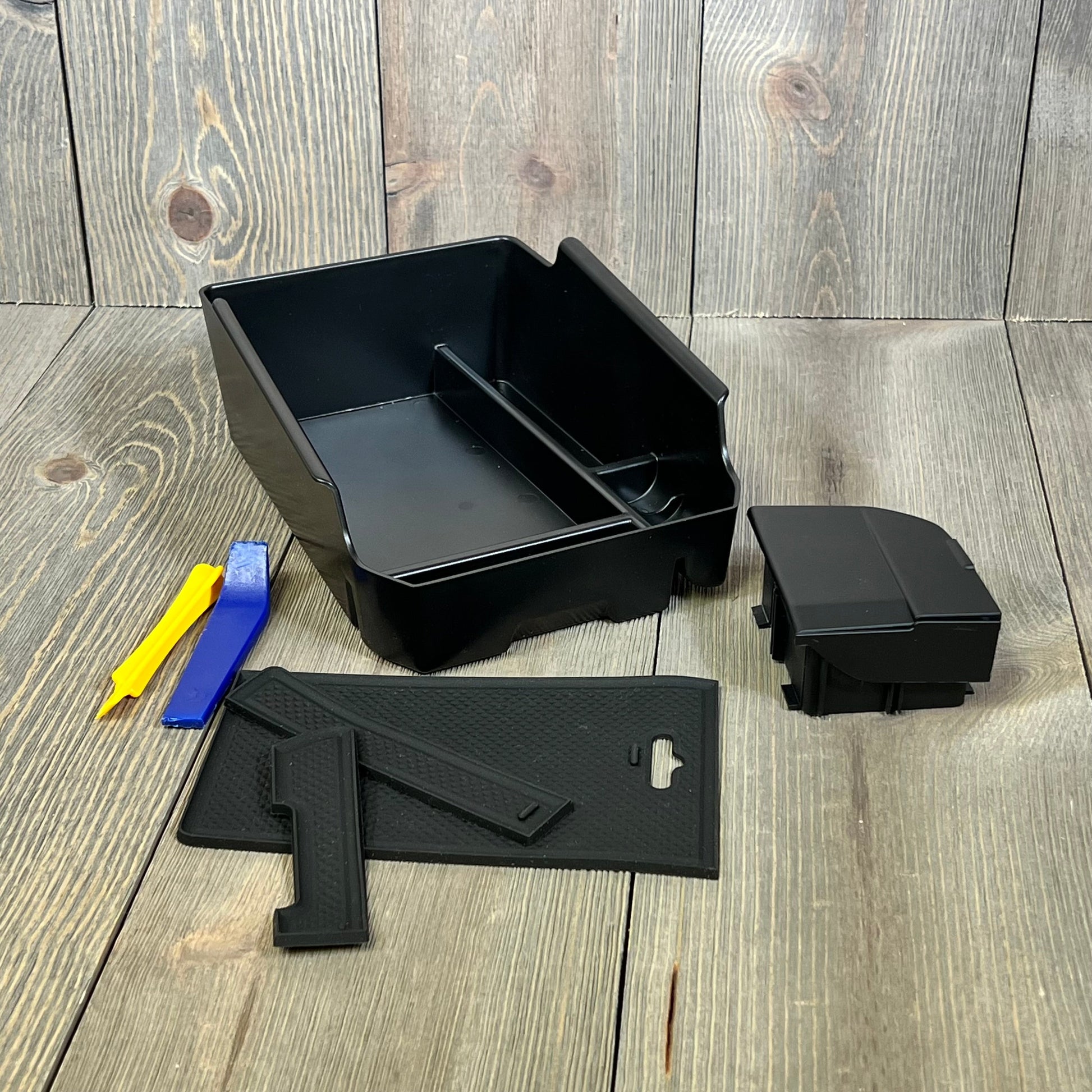 BMW X3 X4 2019-2023 center console organizer tray with hidden storage box, ideal for car armrest storage.