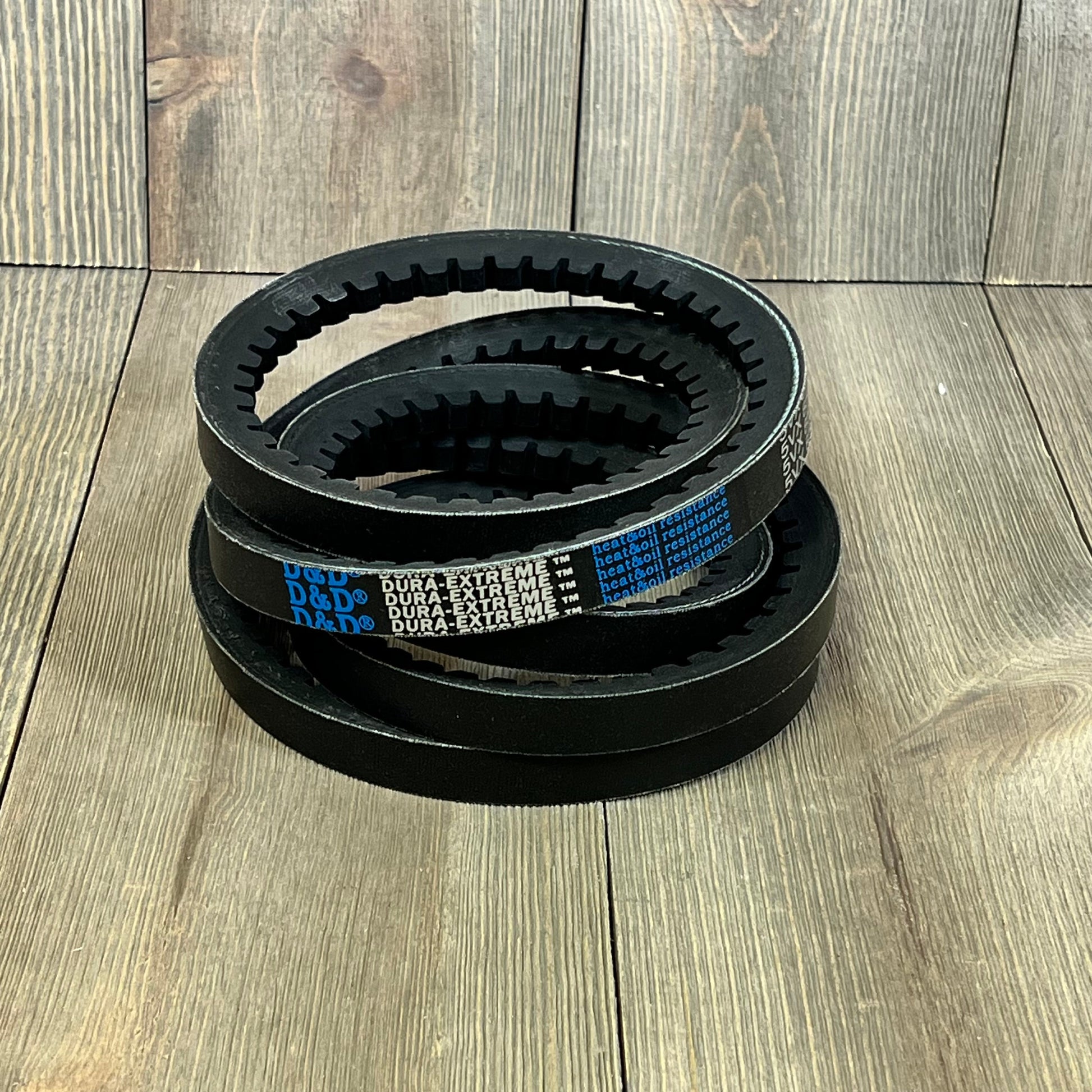Stacked D&D PowerDrive 5VX850 V Belt, durable rubber, 5/8" x 85" OC, designed for high-performance power transmission.