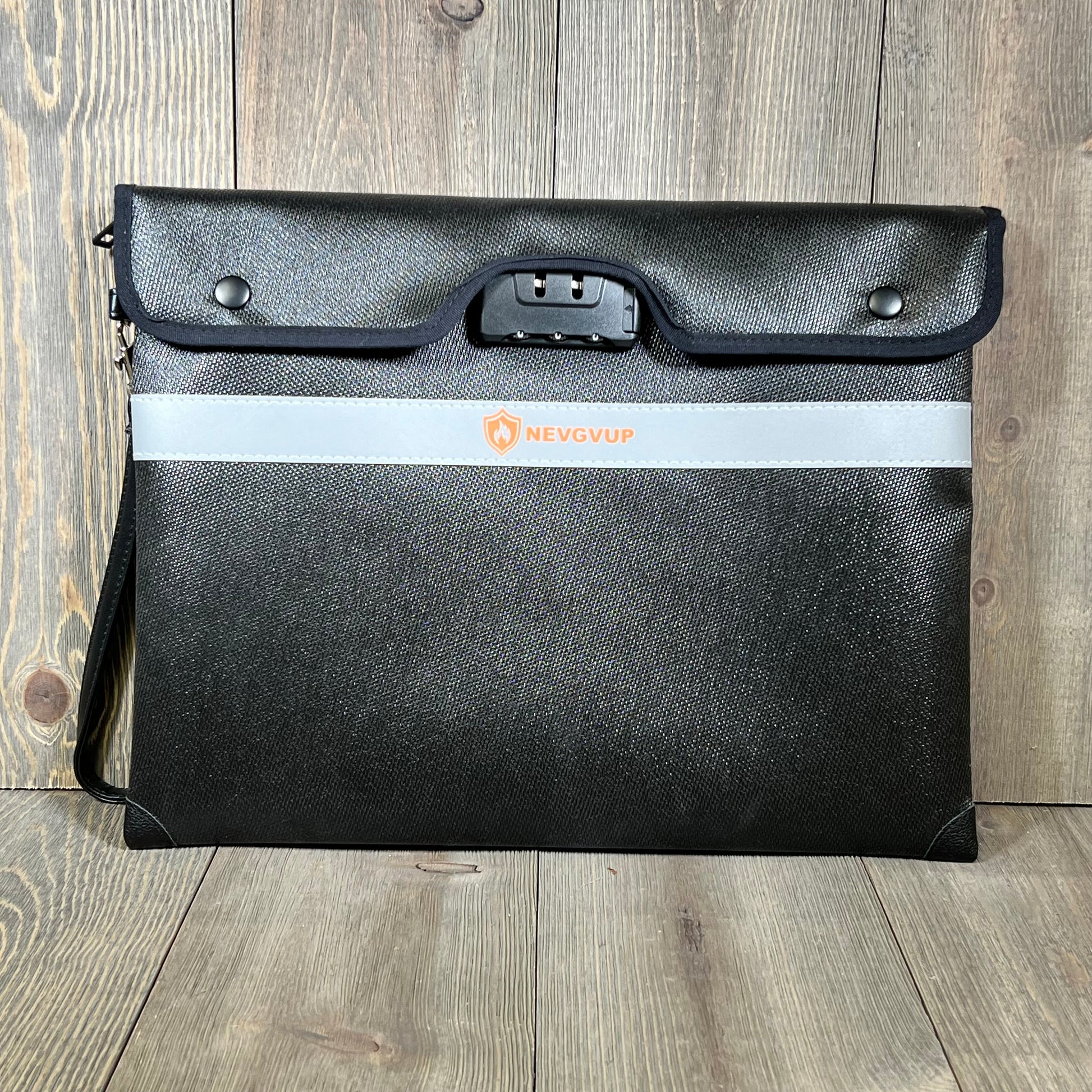 Fireproof document money bag with lock, zipper, reflective strip, water-resistant, 9-layer heat insulation.