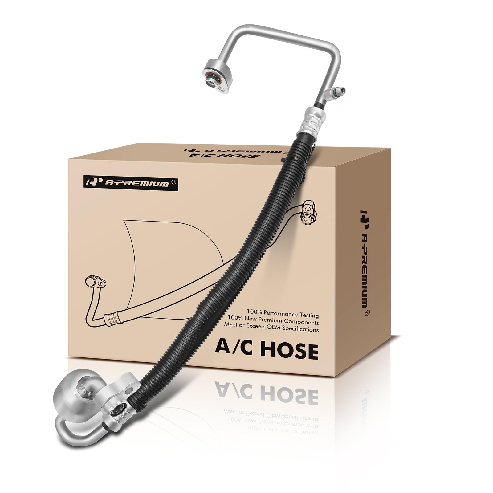 A-Premium A/C discharge line hose for Ford Explorer and Police Interceptor, 2013-2019, shown with packaging.