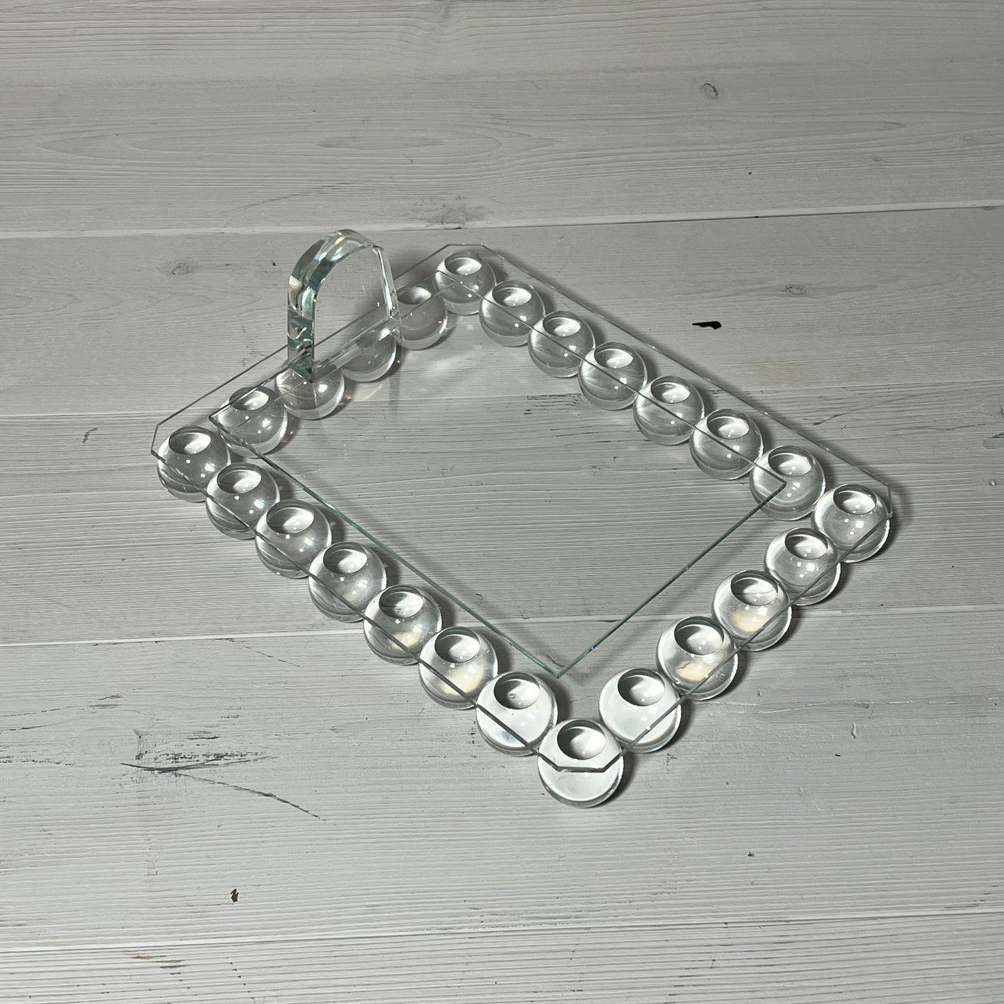 Clear bubble crystal picture frame with 24 decorative balls, elegant design for vertical display on desk or shelf.