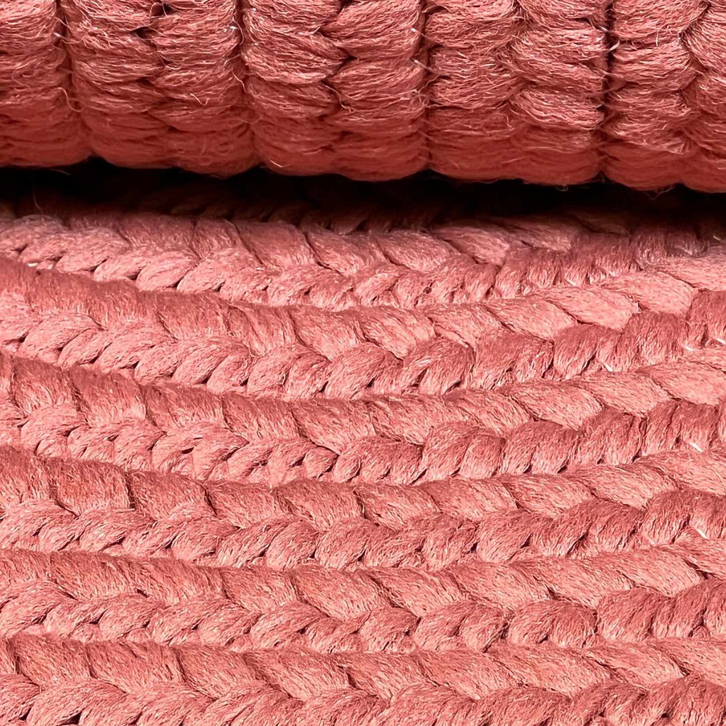 Braided texture of Colonial Mills runner, rusted red, handcrafted in USA, ideal for high traffic areas like kitchen or porch.