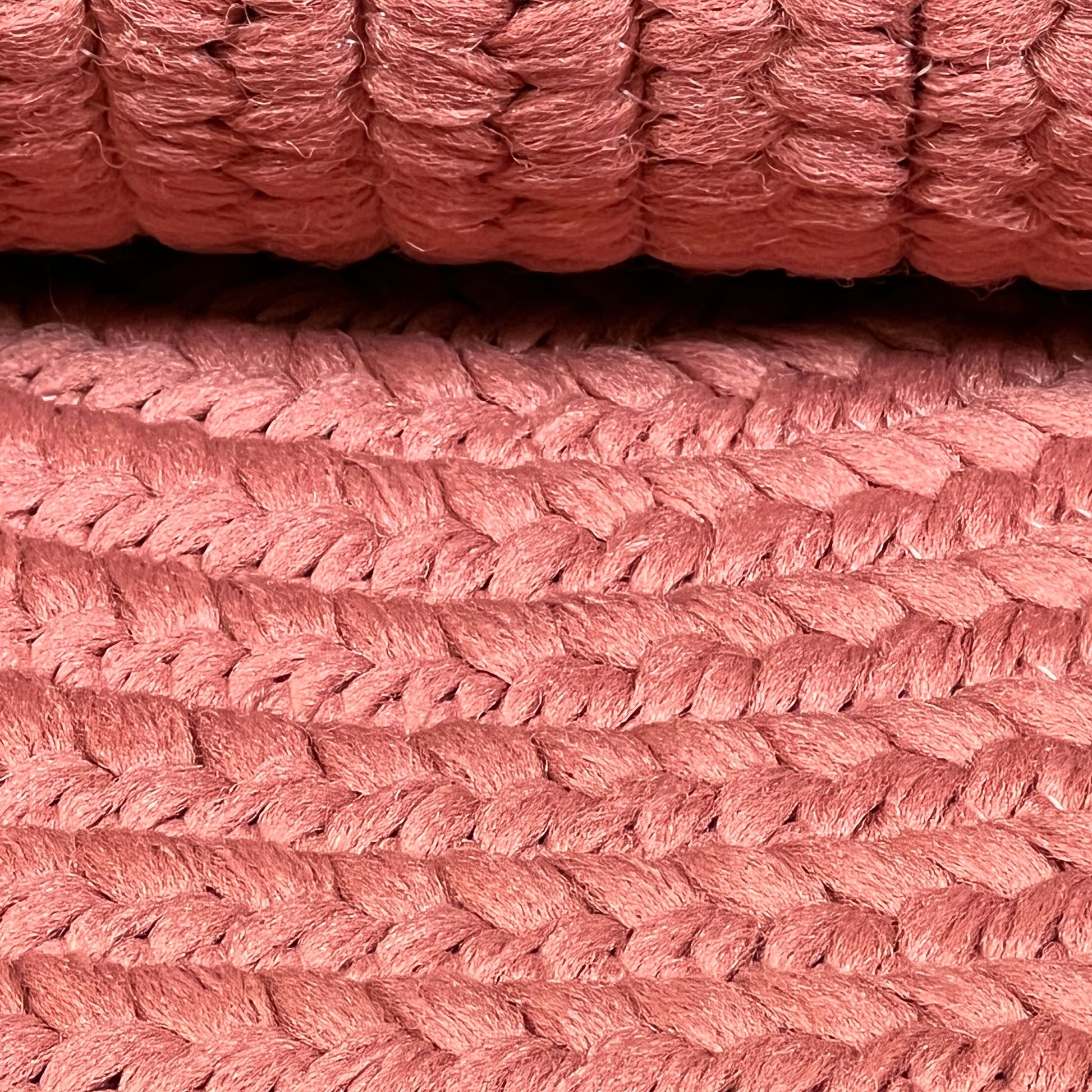 Braided texture of Colonial Mills runner, rusted red, handcrafted in USA, ideal for high traffic areas like kitchen or porch.