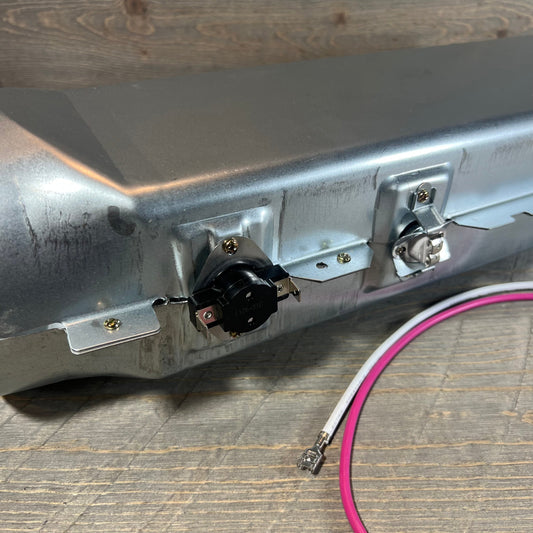 Close-up view of BlueStars 5301EL1001A dryer heating element assembly, showcasing connectors and wiring.