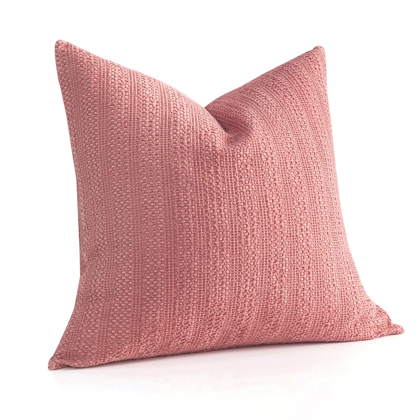 Boho coral pink pillow cover with textured cotton design, 24x24 inch euro sham for couch or bed.
