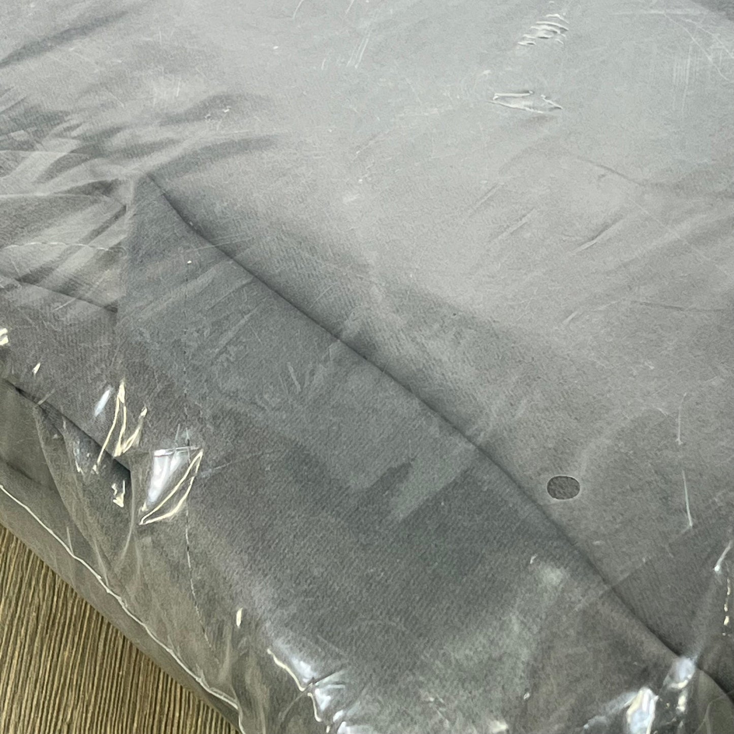 Dark grey Joydeco extra long blackout curtains packaged, 108 inches, room darkening drapes for living room or bedroom.