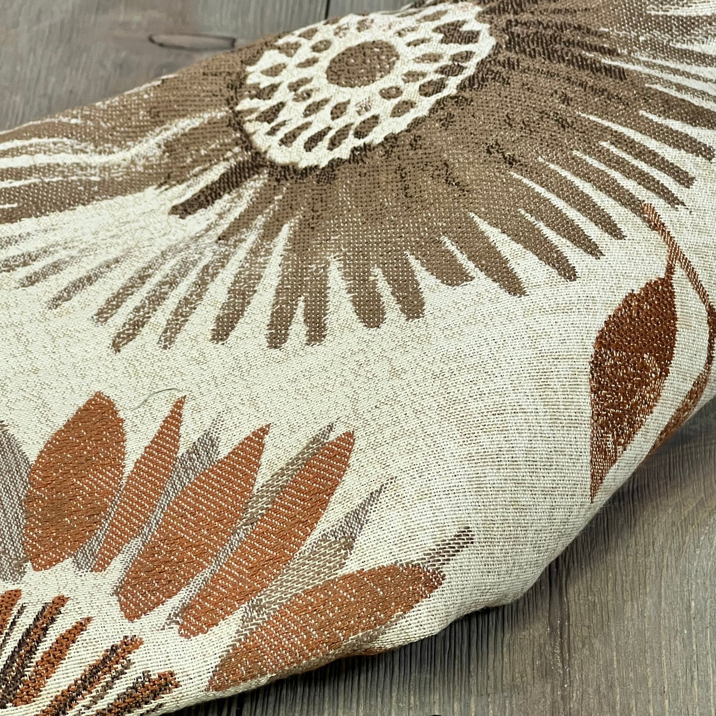 Sunflower pattern throw pillow cover in brown and cream, 22x22 inches, ideal for sofa or bed decor.