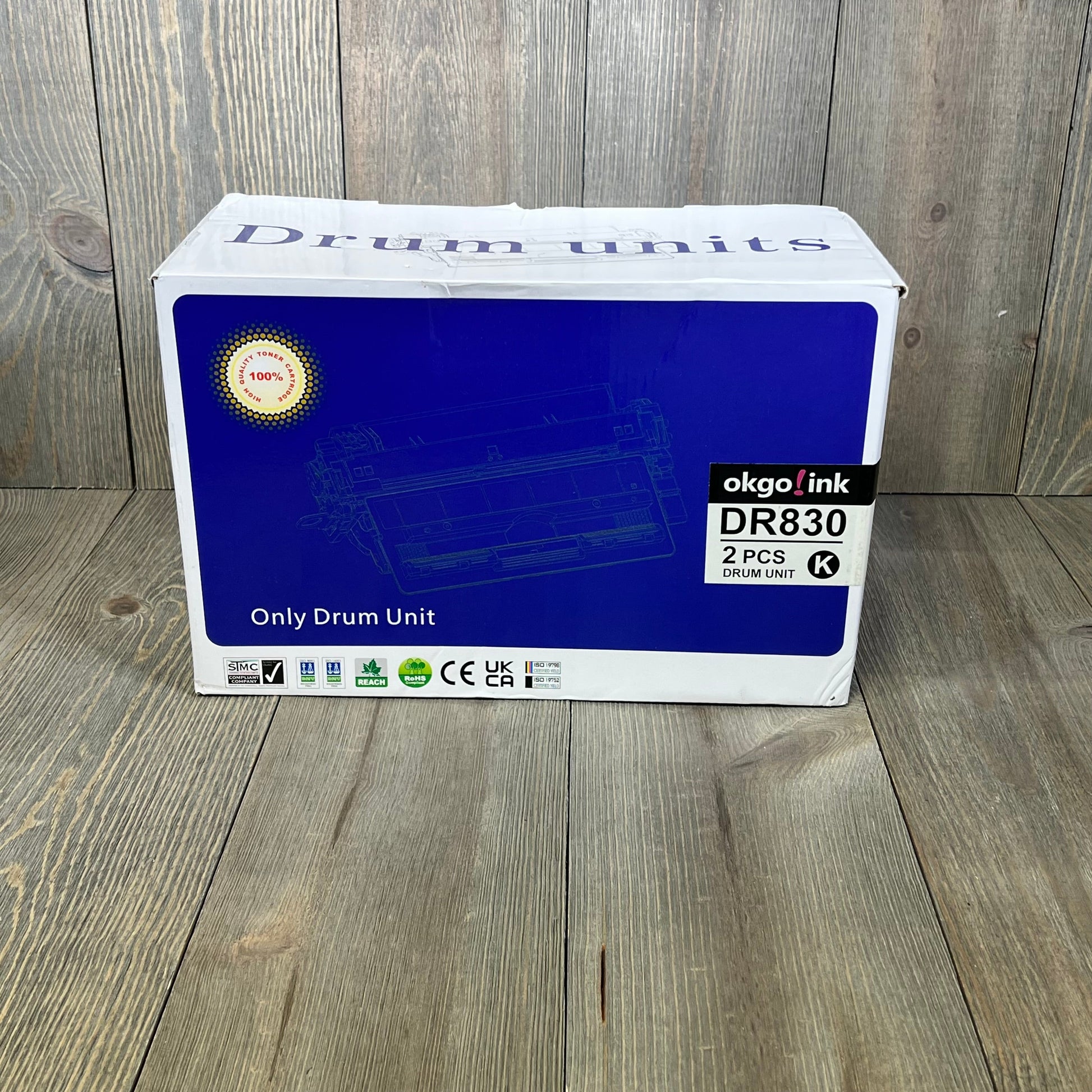 Compatible DR830 Drum 2 Pack Replacement in box for Brother printers, ideal for DCP-L2640DW and HL-L2480DW models.