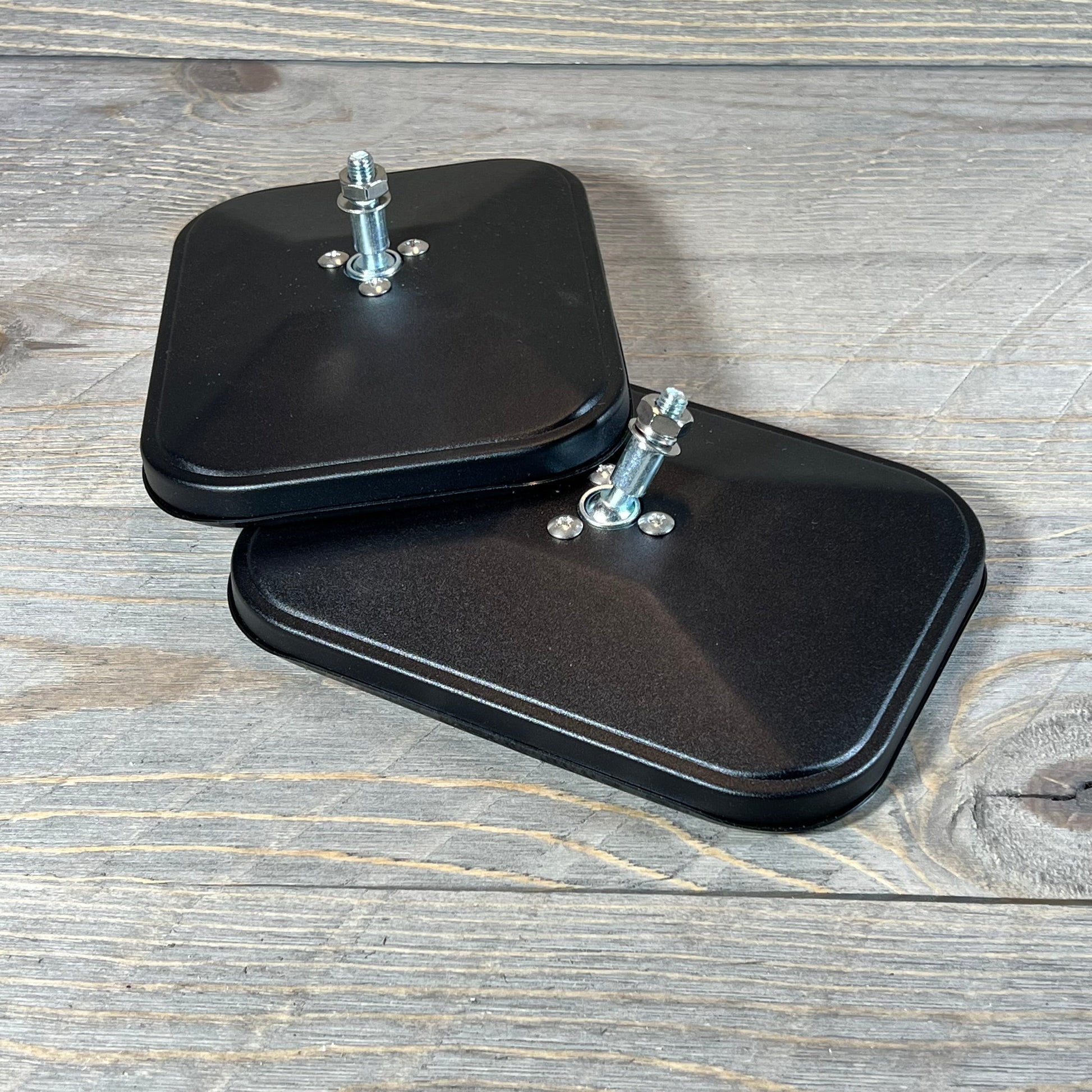 Durable anti-shake door off mirrors for Jeep Wrangler JK and JL, featuring sleek black design on wooden background.