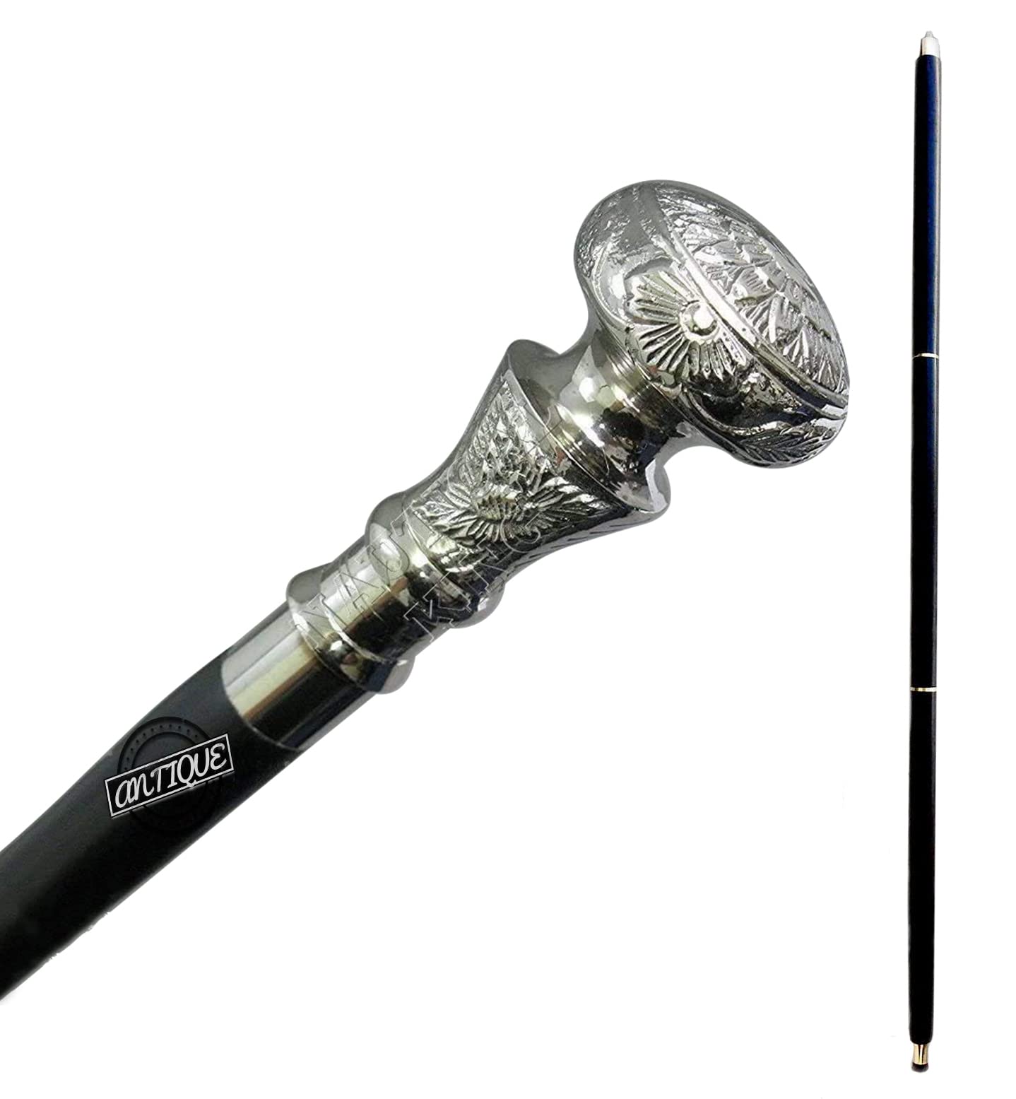 Victorian-style brass handle telescope walking stick with intricate design, perfect vintage gift for men and women.