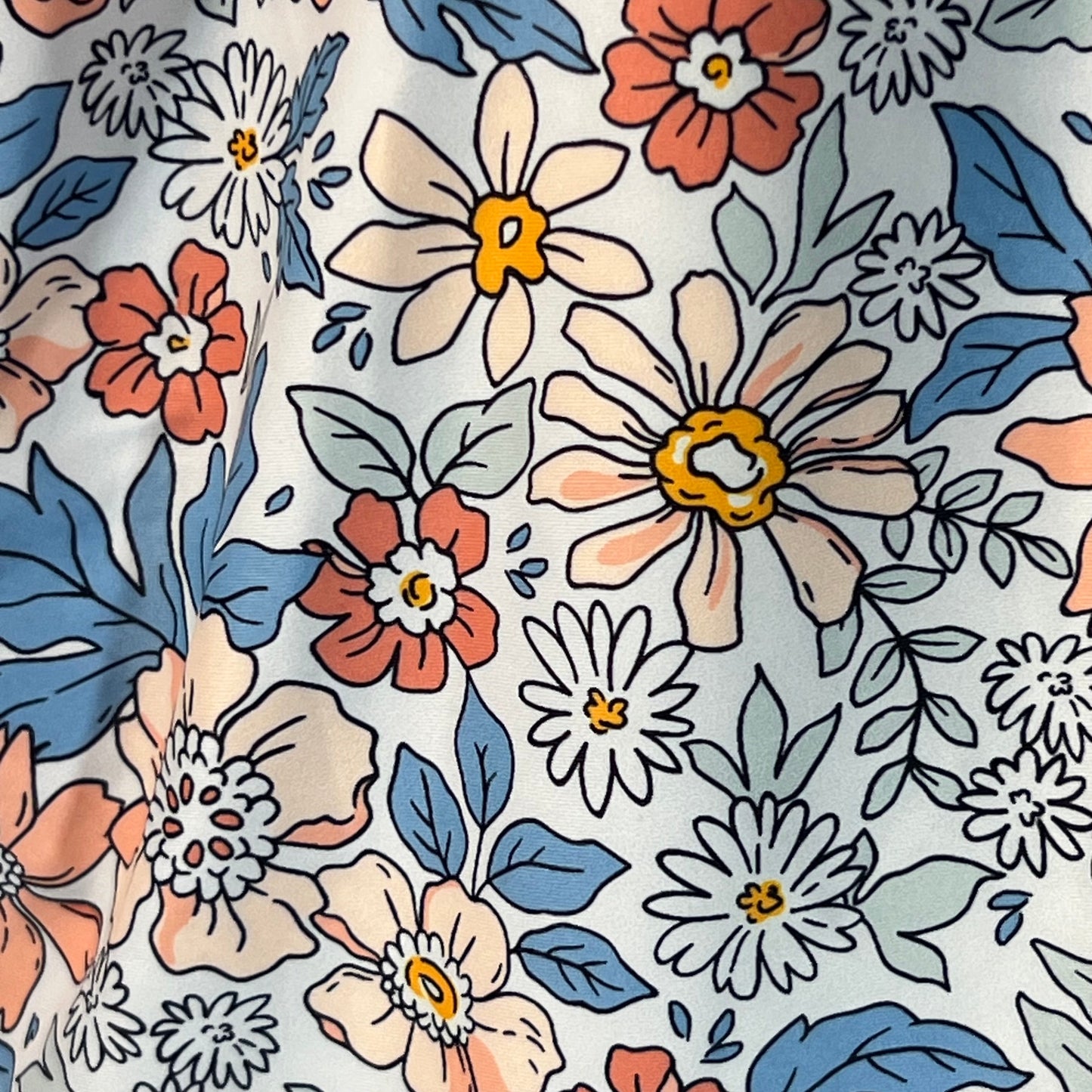 Floral pattern detail of Eomenie Women's One Piece Tummy Control Swimdress XL in vibrant blue and peach tones.