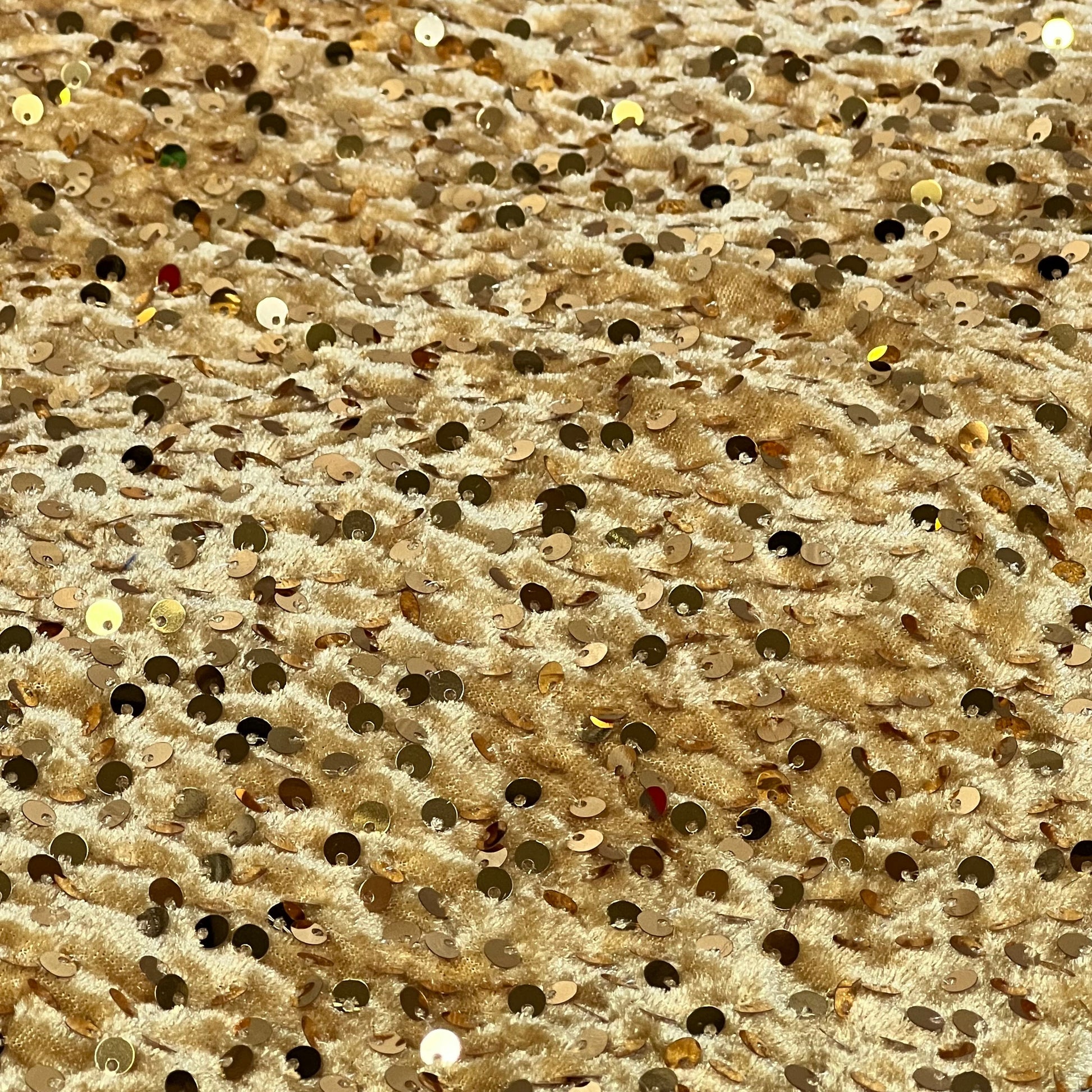 Golden sequin Christmas tree skirt, 46 inches, provides an elegant velvet base for your holiday decor, perfect for pencil trees.