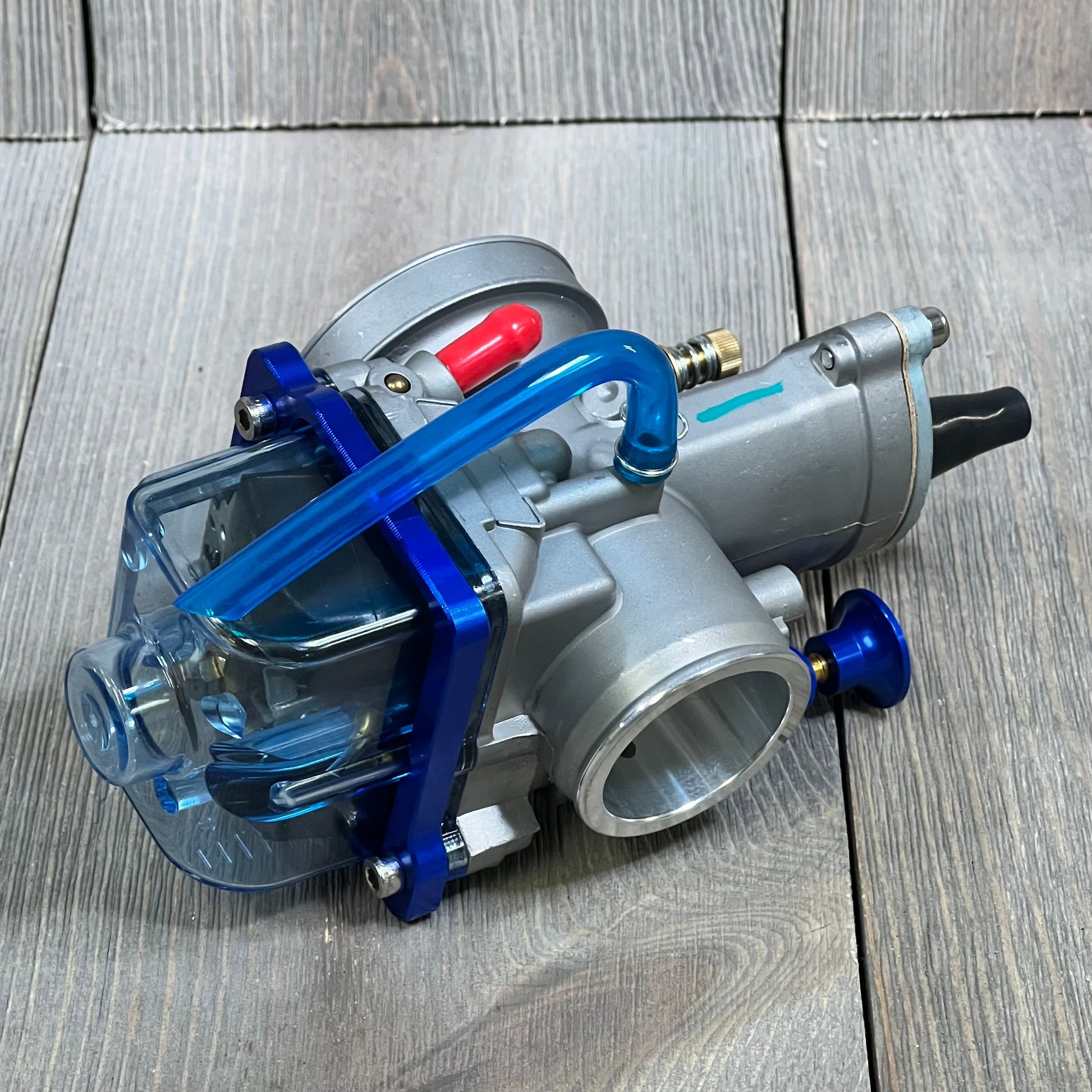 Universal Motorcycle Racing Carburetor PWK 32MM with blue float bowl for 2T 4T engines, ideal for scooters and ATVs.