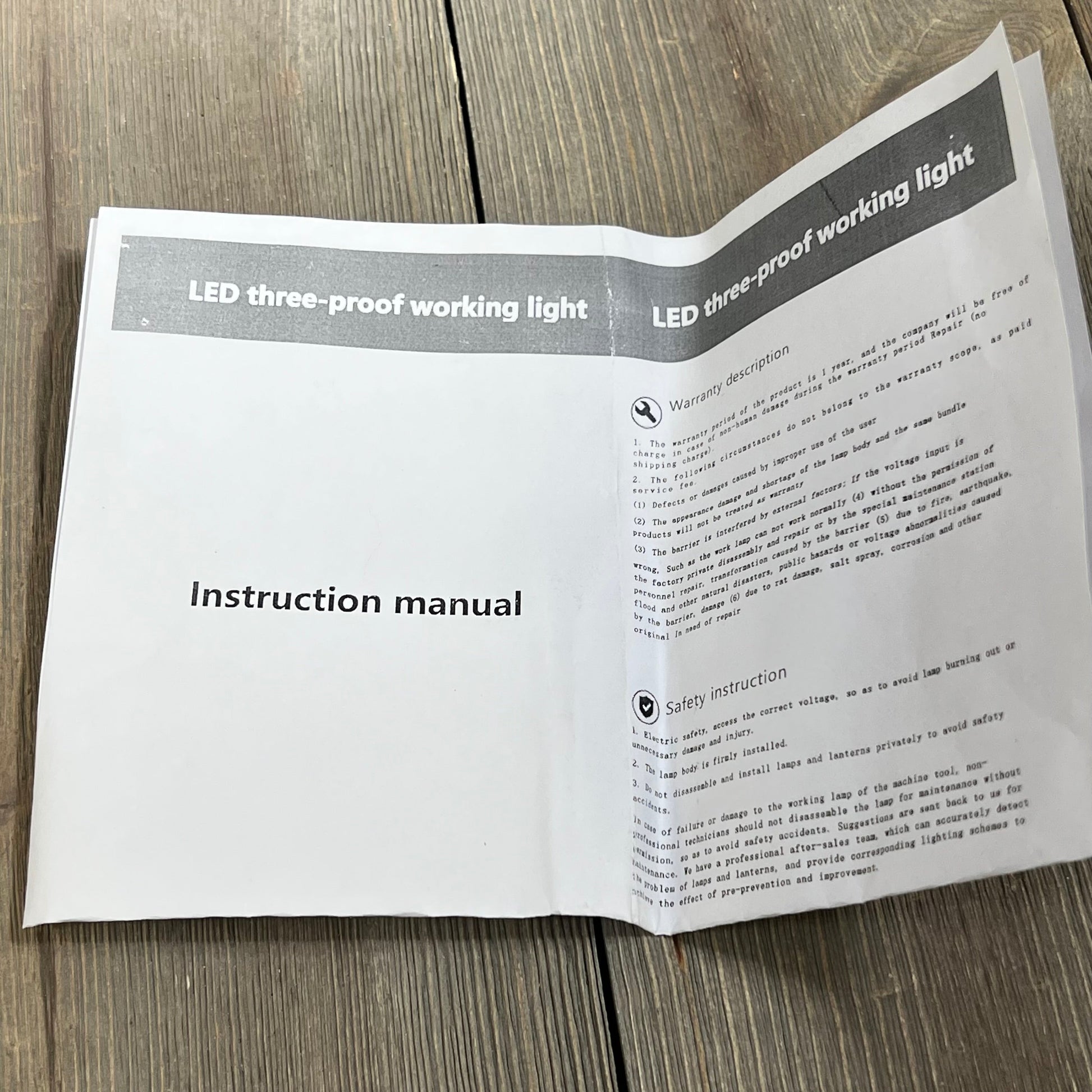 Instruction manual for 25W IP66 Explosion Proof LED Machine Light, detailing safety and warranty for industrial lighting.