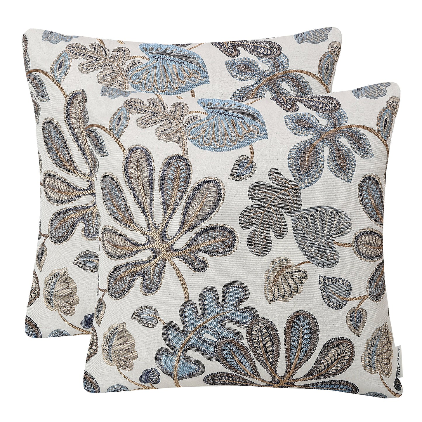 Mika Home Jacquard Tropical Leaf Throw Pillow Covers 20x20 Inches, Blue Cream