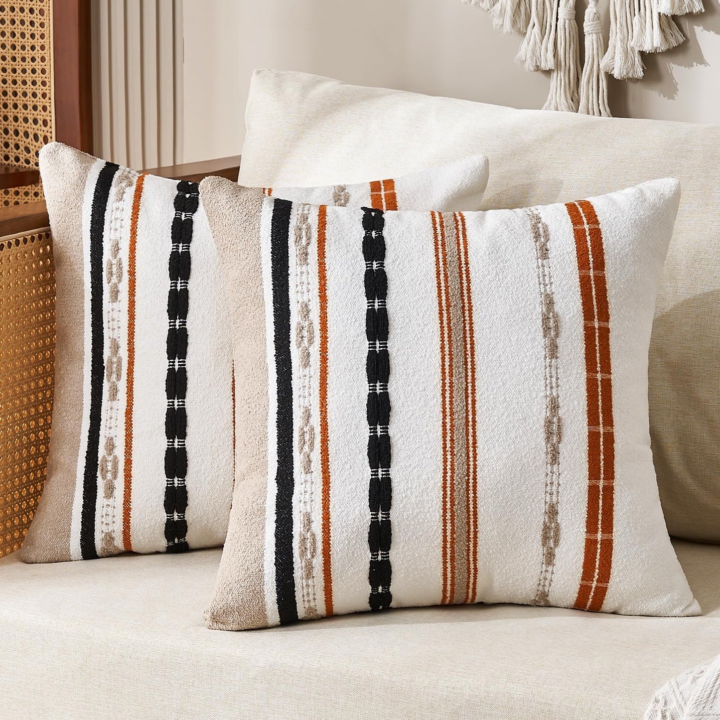 Wosendy Boho Pillow Covers 18x18 Square Farmhouse Decorative Cushion Case