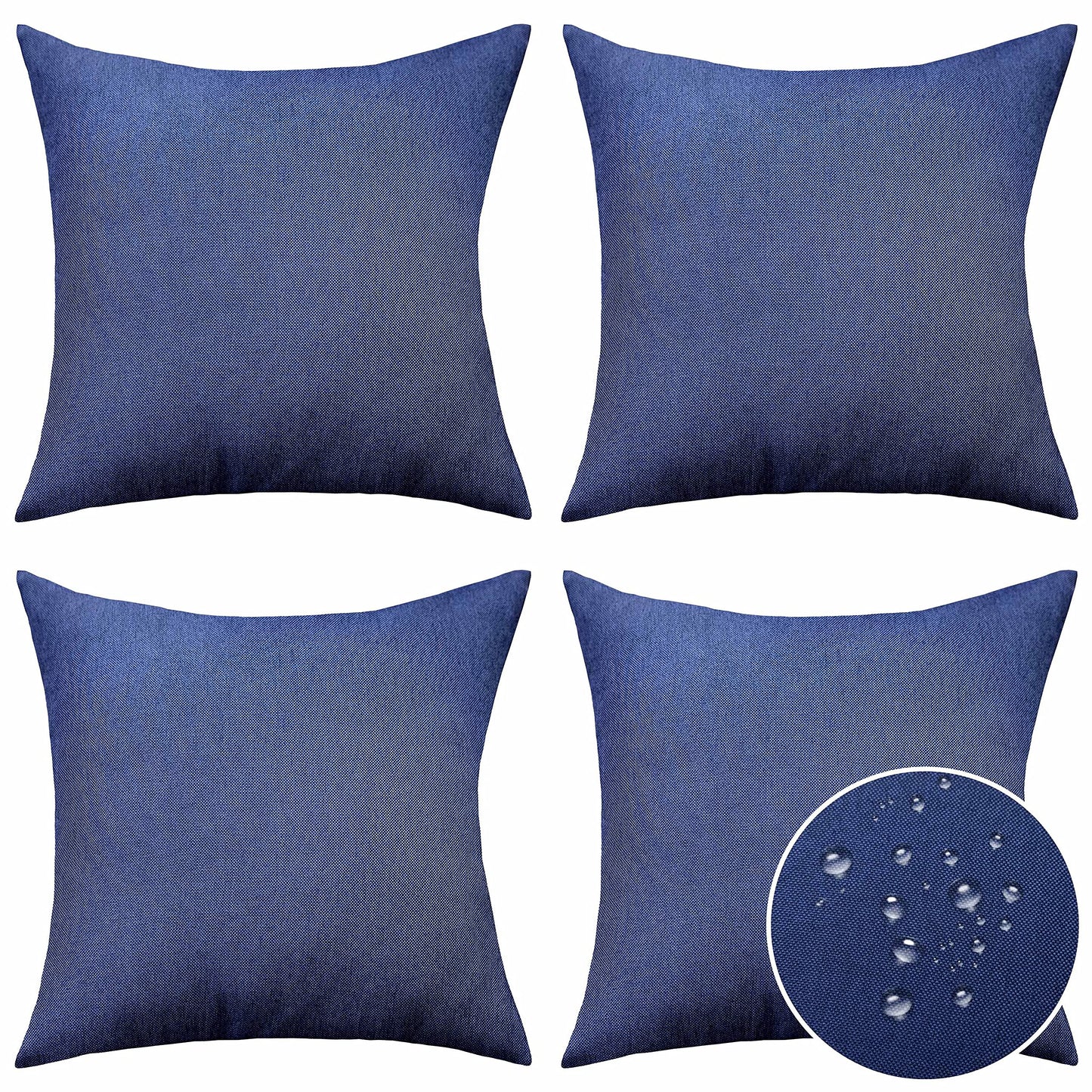 Home Brilliant Waterproof Linen Pillow Covers, 18 Inches, Dark Blue, 4 Pieces