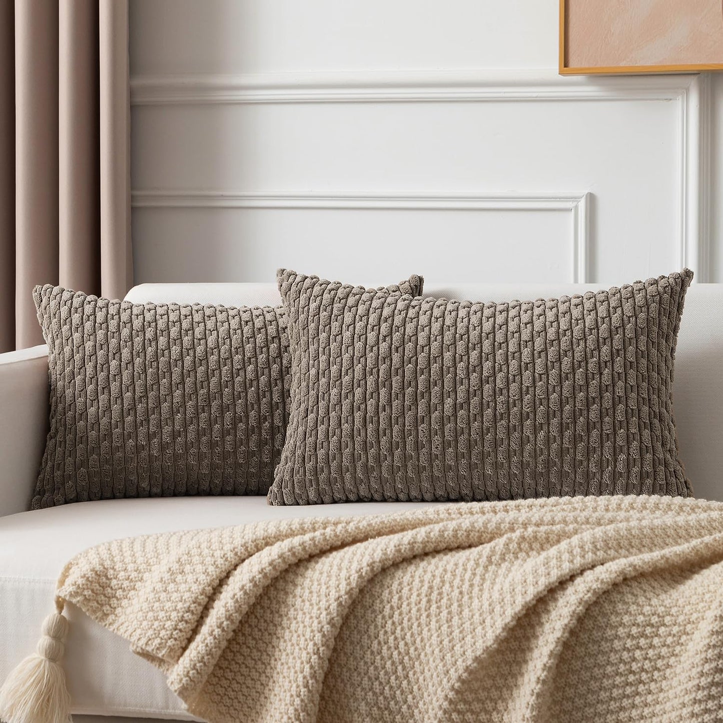 Kevin Textile Light Brown Lumbar Decorative Pillow Covers 12x20 Inch