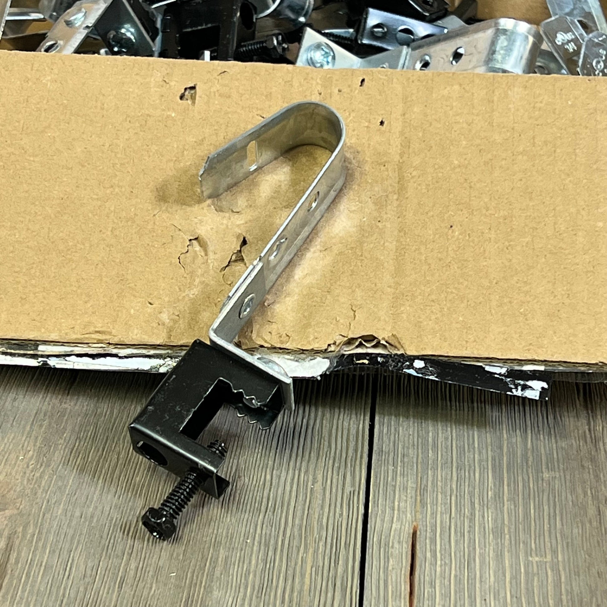 Heavy-duty metal J hook with swivel beam clamp for cable management, G60 galvanized steel, 3/4 inch size.