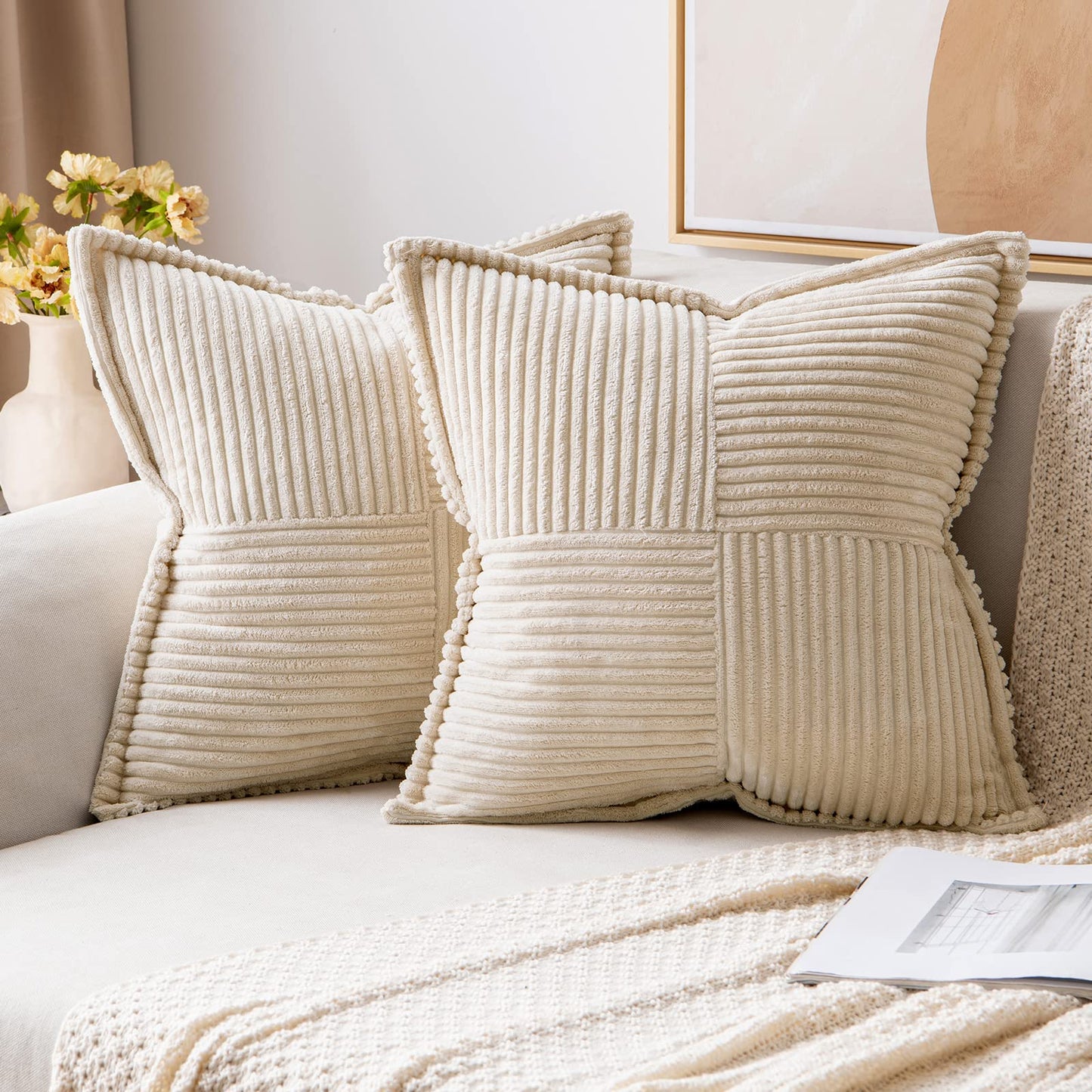 Fancy Homi Cream Decorative Throw Pillow Covers 12x12 Inch
