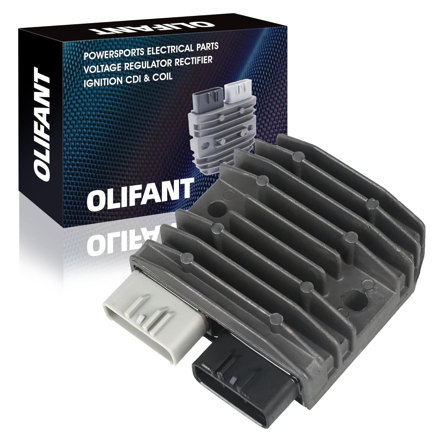 Voltage regulator rectifier for Yamaha Grizzly and Rhino, showcasing durable construction and compatibility with multiple models.