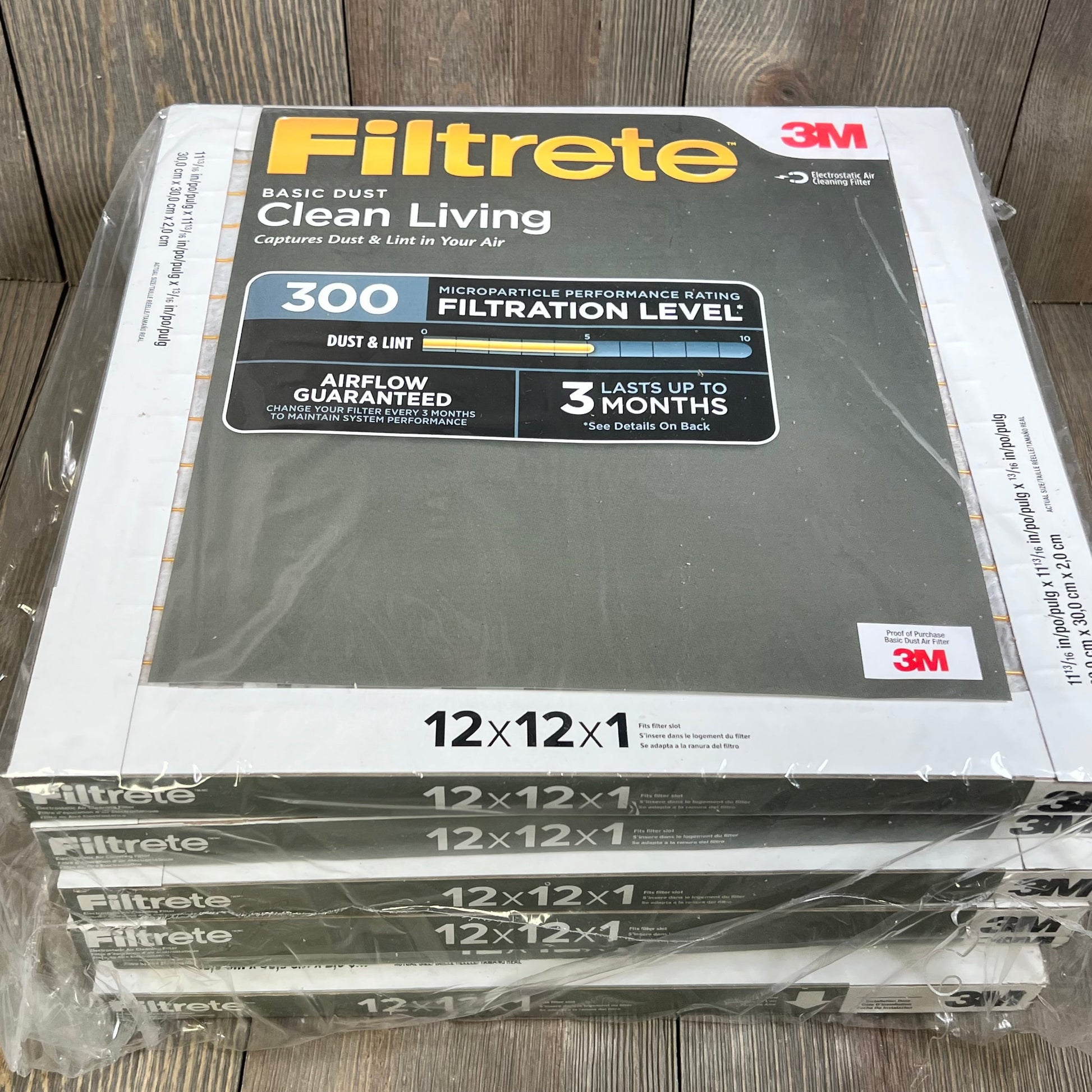 Six-pack of 12x12x1 air filters by Filtrete, designed for dust and lint reduction, showcasing MERV 8 rating packaging.