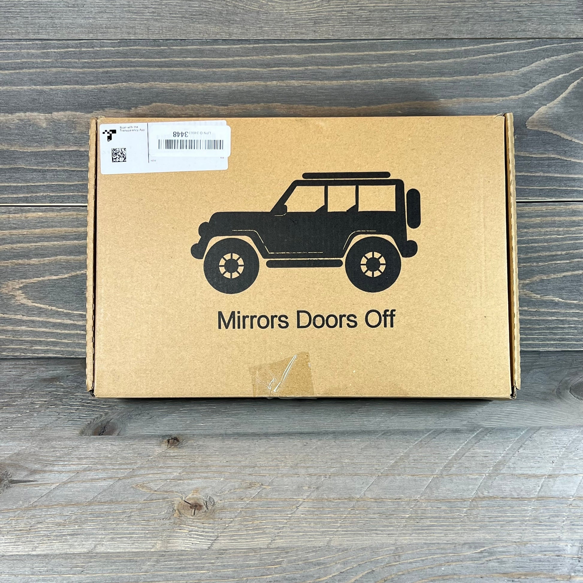 Packaging for Anti-Shake Door Off Mirrors designed for Jeep Wrangler JK JL & Unlimited models.