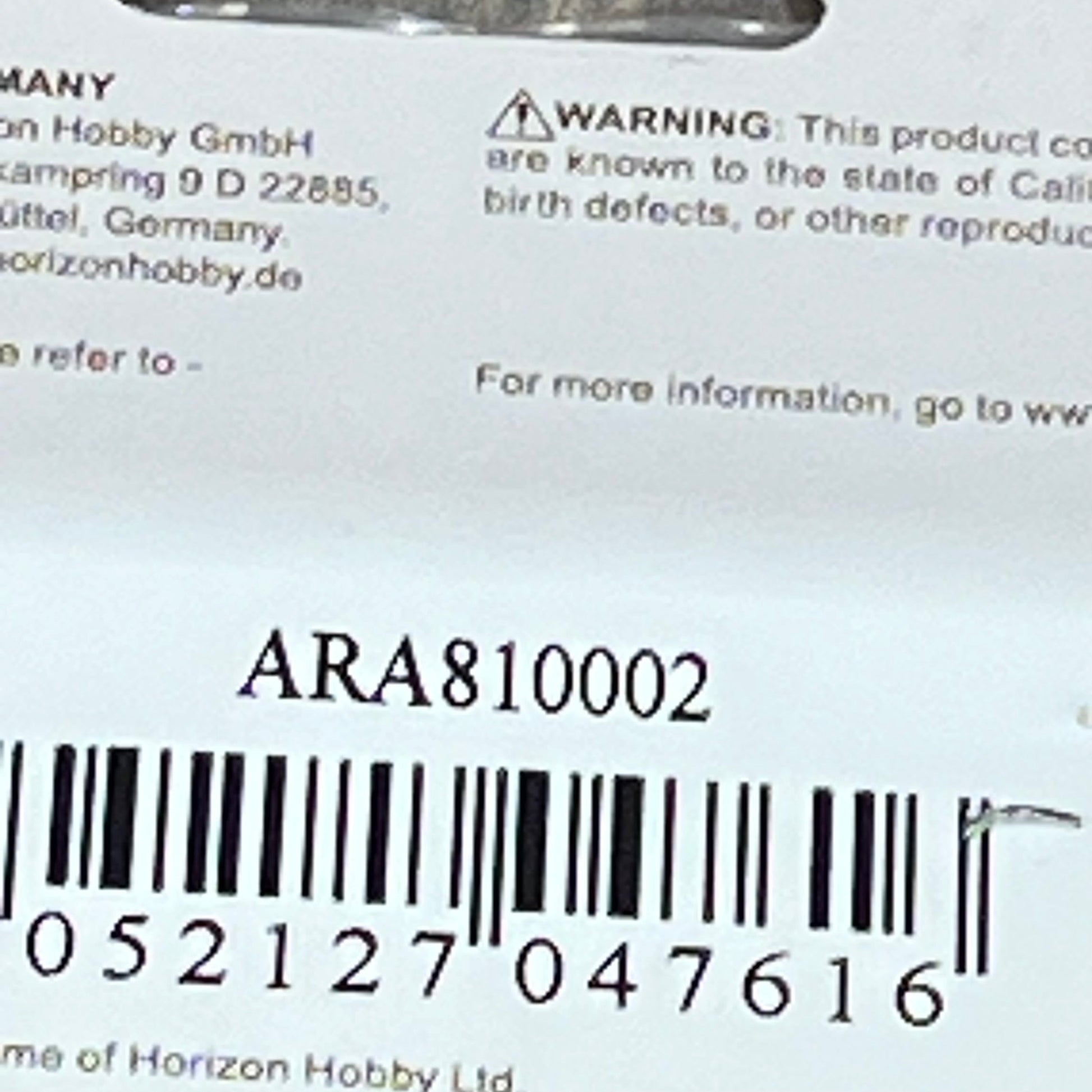 Barcode and packaging details for ARRMA 24mm Wheel Wrench, model ARA810002, essential for RC vehicle maintenance.