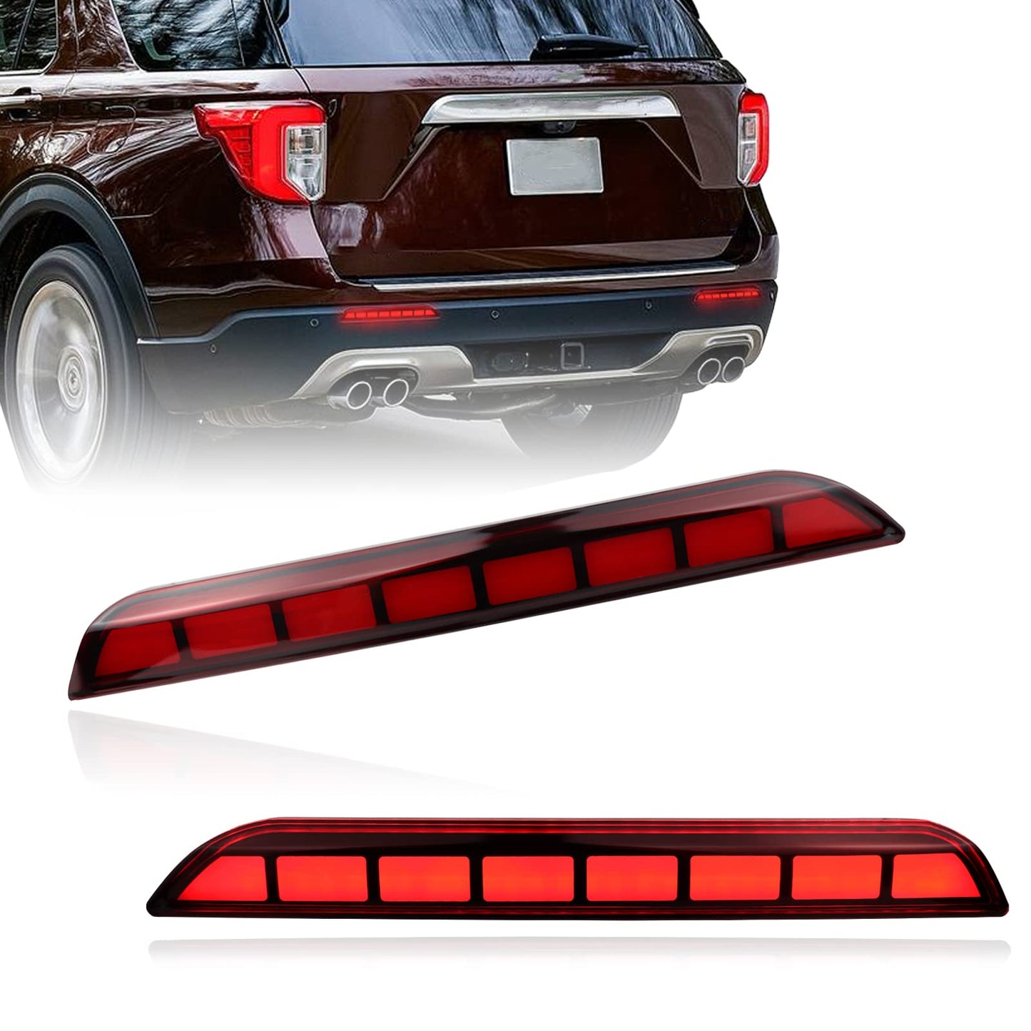 GEEGEETOP red LED rear reflector and fog light for 2020-2023 Ford Explorer, dual-function tail and brake light assembly.
