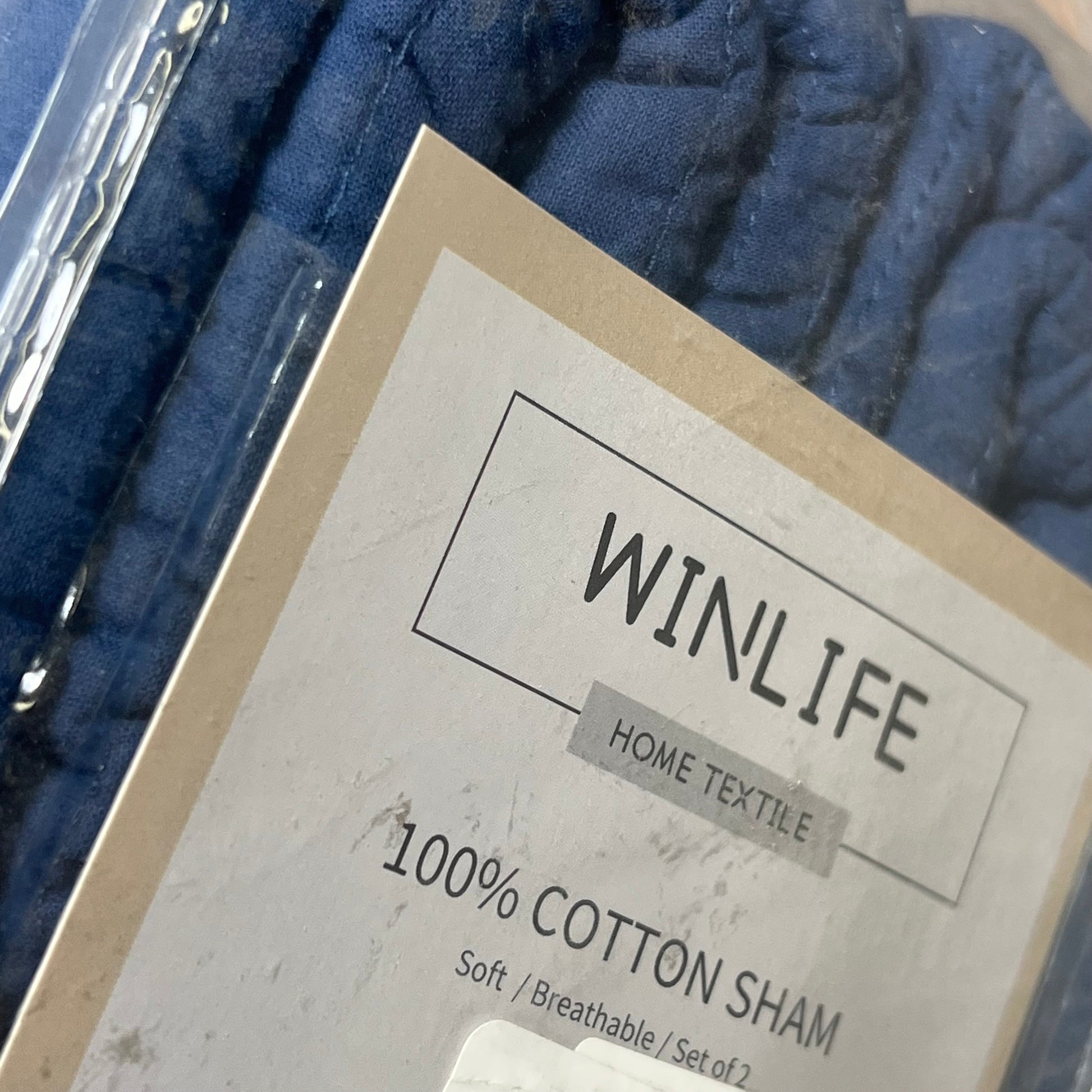 WINLIFE 100% cotton quilted pillow sham in navy blue, featuring a soft, breathable floral print design.