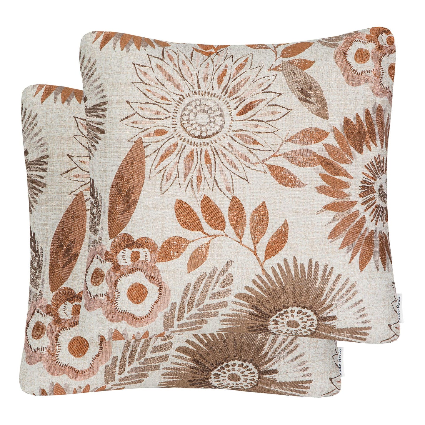 Sunflower pattern throw pillow covers, 22x22 inches, in brown and cream for sofa or bed. Cozy and decorative design.