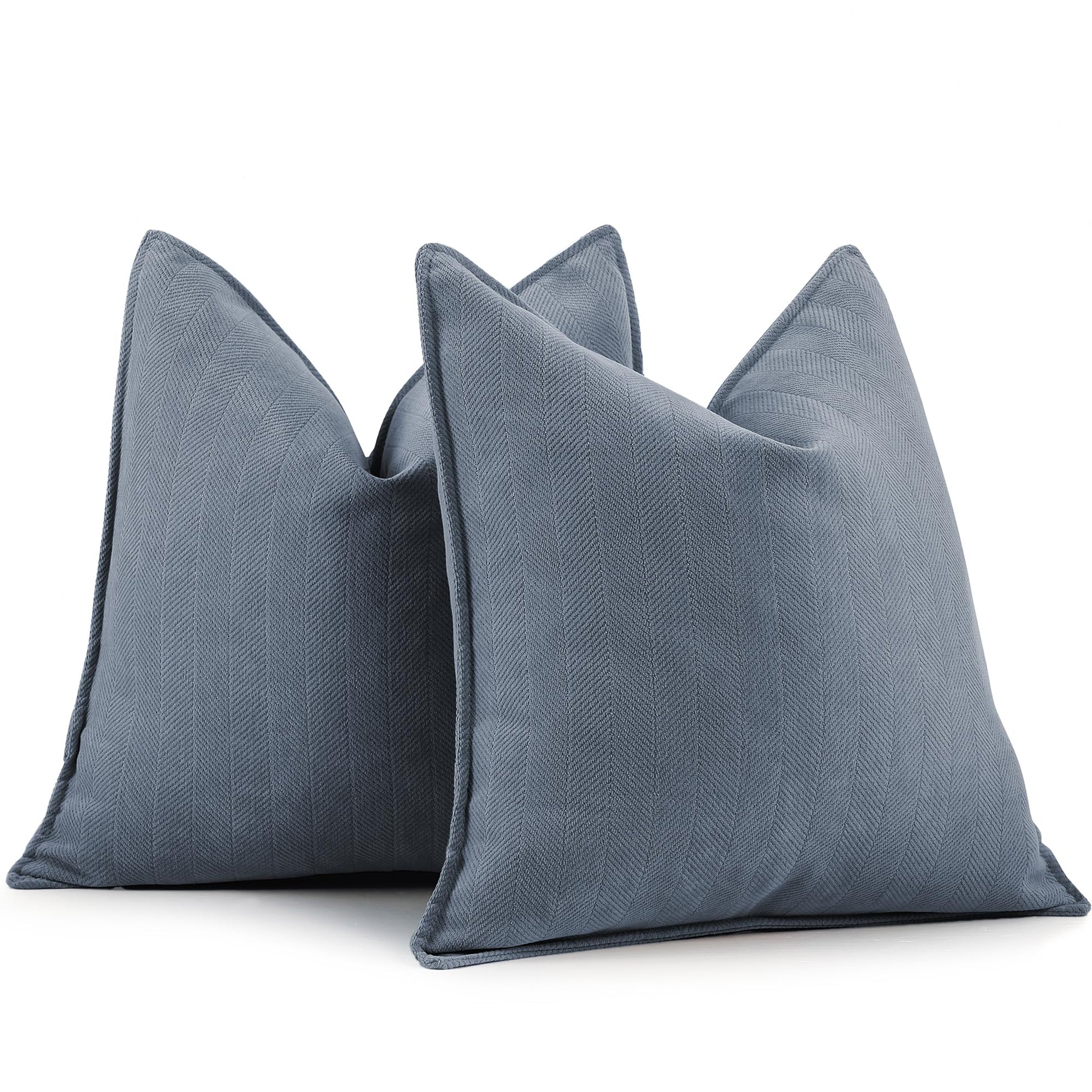 Elegant dusty blue chenille pillow covers 26x26 set, perfect for luxurious home decor and comfort on couch and bed.
