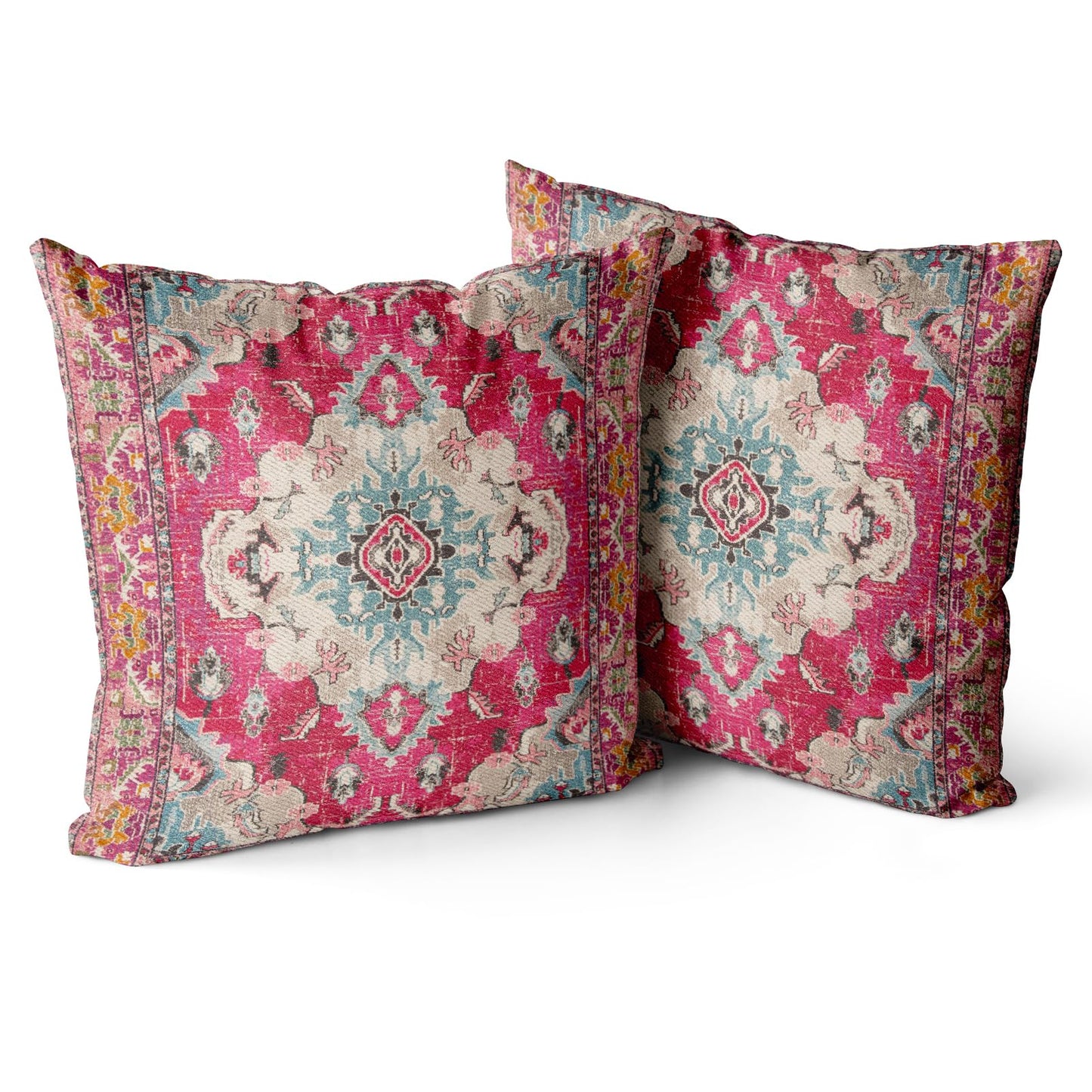 Set of 2 red Snycler boho throw pillow covers with intricate double-sided patterns for sofa or bed. Cotton soft and decorative.