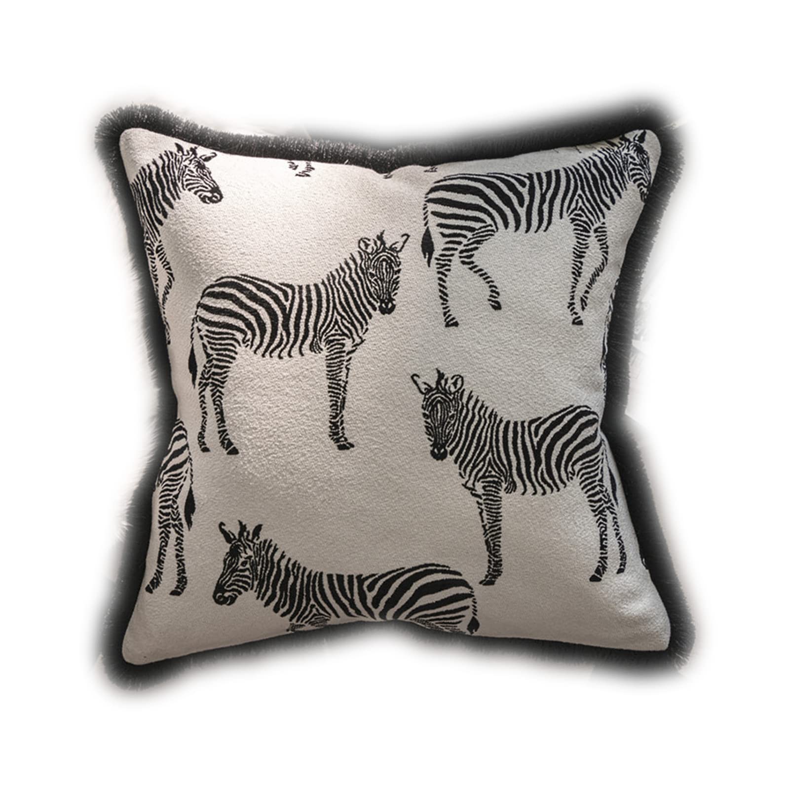 Luxury throw pillow cover with jungle zebra embroidery, 18x18 inches. Modern style for bedroom or living room decor.