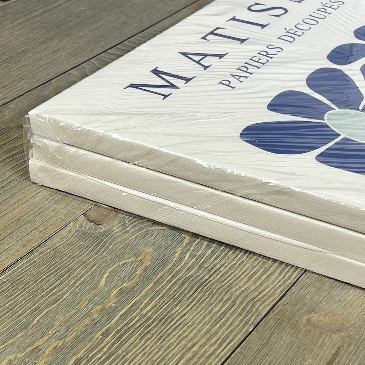 Set of three framed Matisse navy blue abstract flower canvas prints, perfect for trendy bedroom or living room decor.