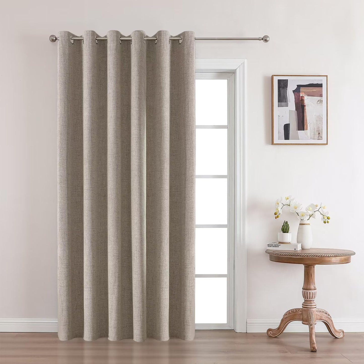 Linen blackout curtains for sliding doors, 70x108 inches, ideal for living room privacy and patio doors.