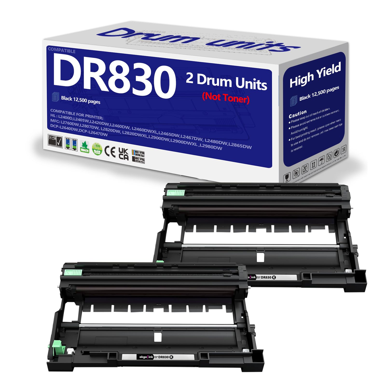 Compatible DR830 Drum 2 Pack for Brother Printers, ideal for DCP-L2640DW, delivering high yield and quality prints.